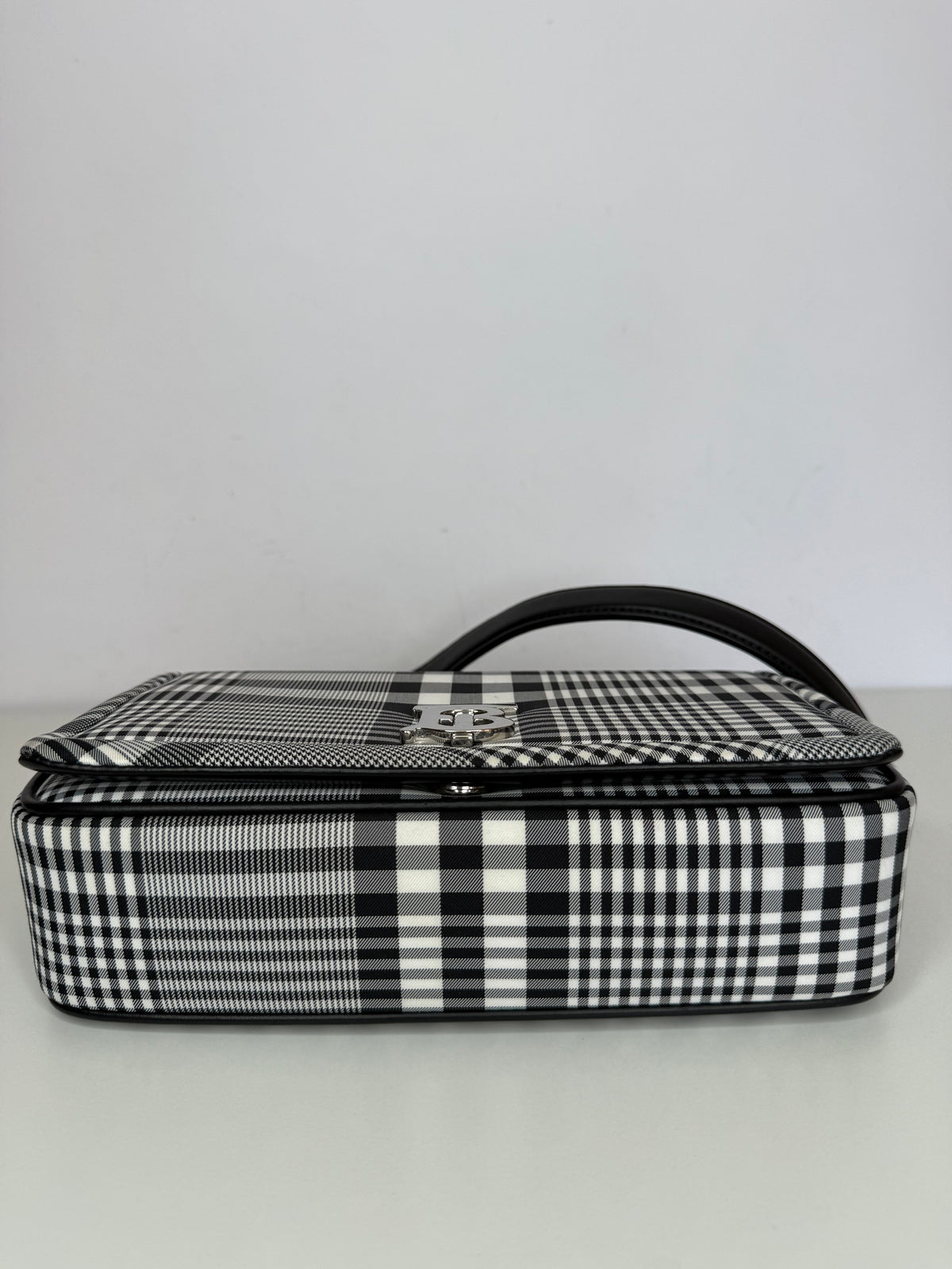 Burberry Small Lola Bag Black & White Nylon Check with Monogram TB Print