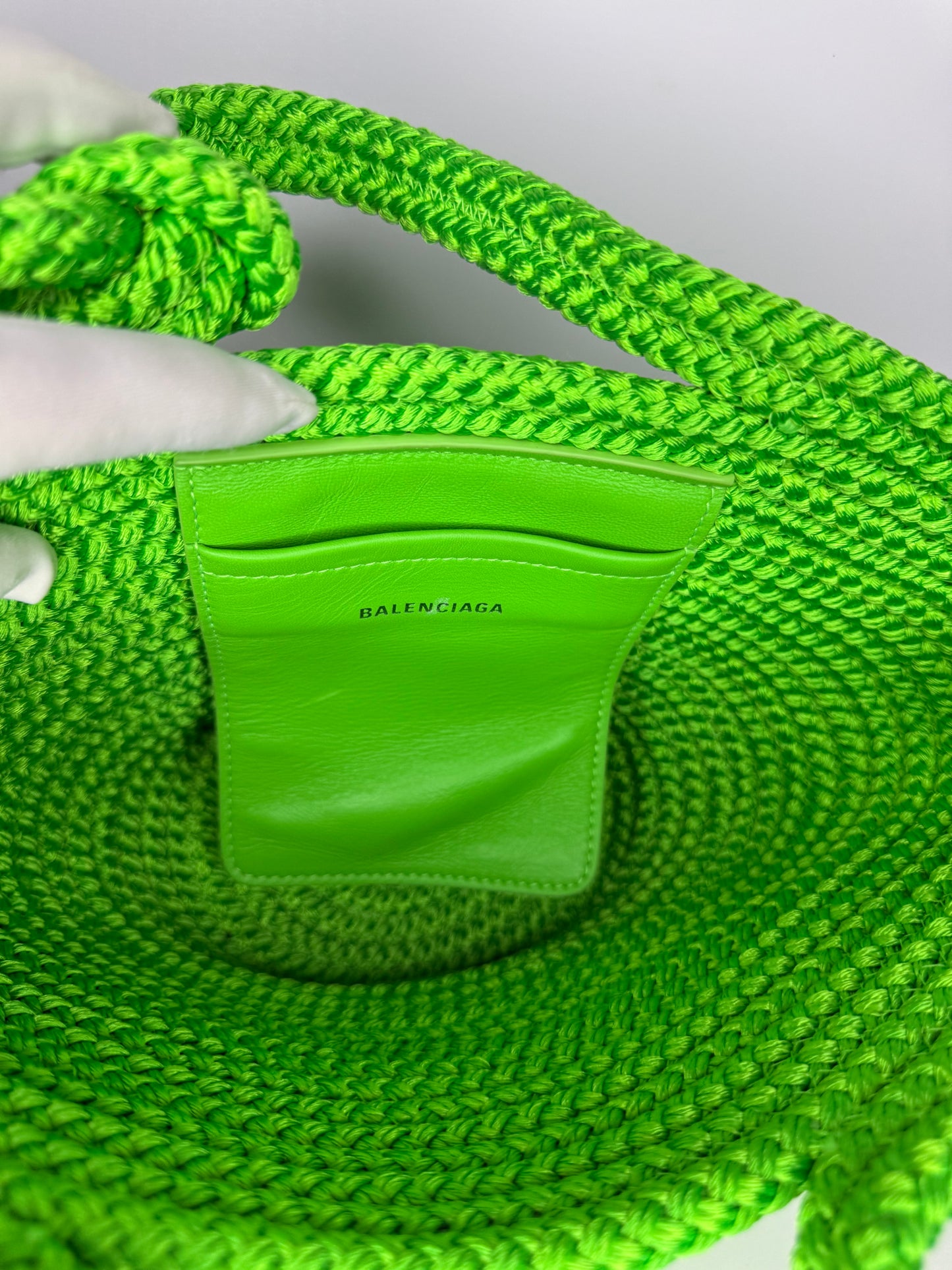 Balenciaga Small Ibiza Woven Nylon Basket Bag Green