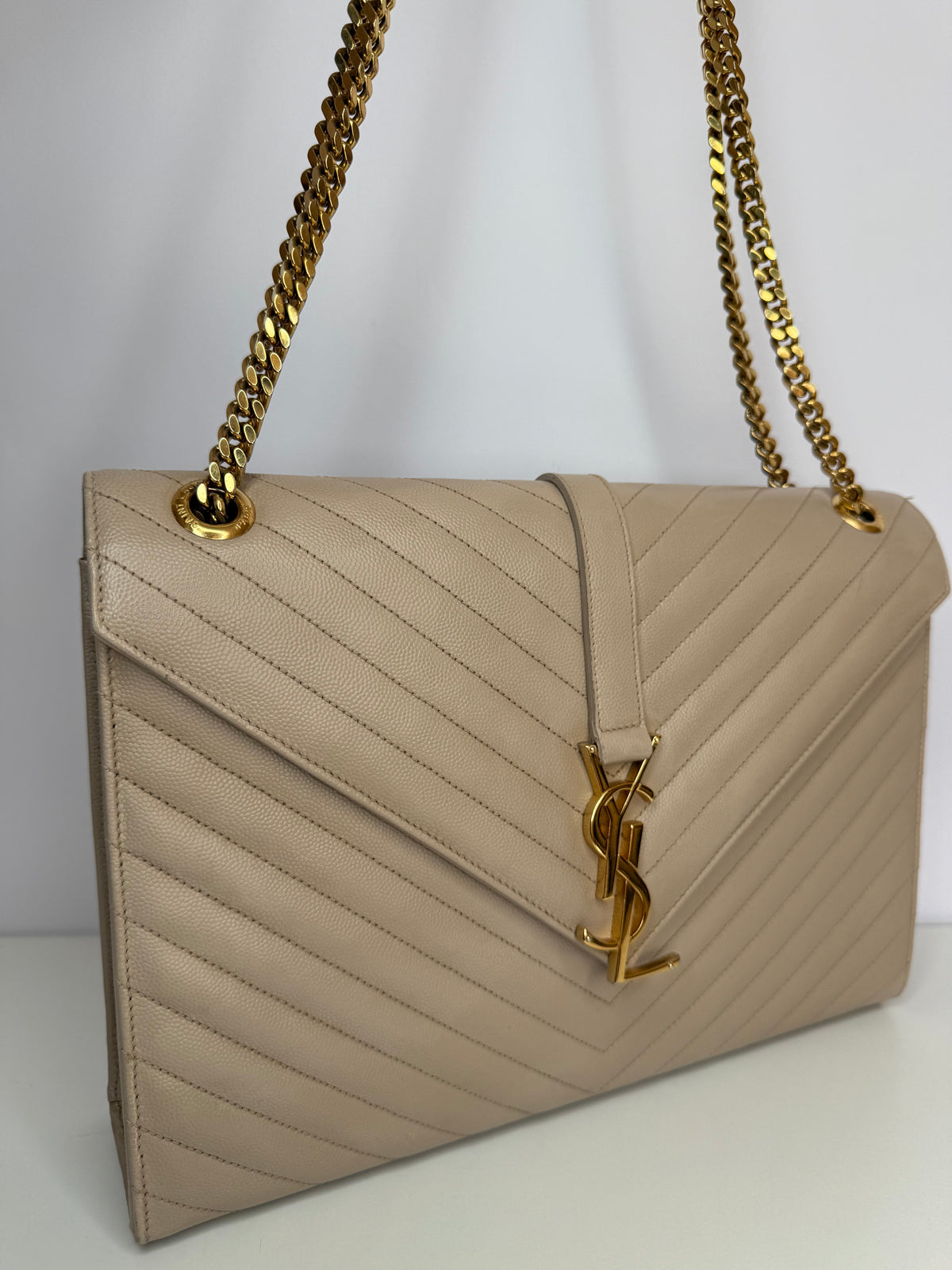 Saint Laurent Beige Grain De Poudre Large Envelope Bag
