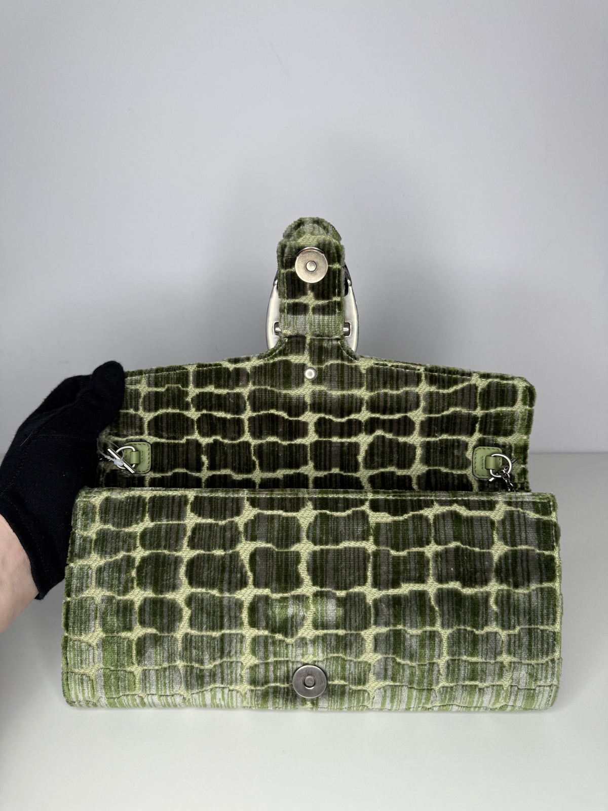 Gucci Limited Edition Dionysus Velvet Small Shoulder Bag In Green Croco Effect