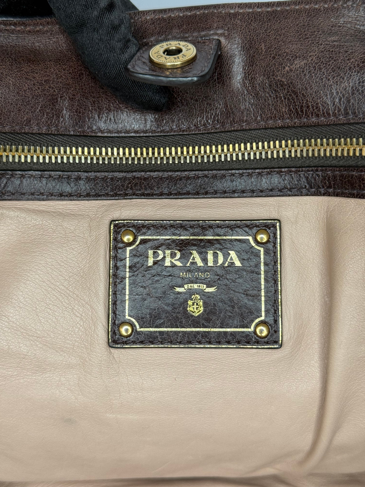 Prada Dark Brown Vitello Shine Leather Bowler Bag