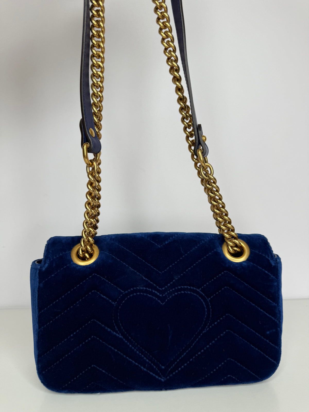 Gucci Velvet Matelasse Small GG Marmont Shoulder Bag Cobalt Blue