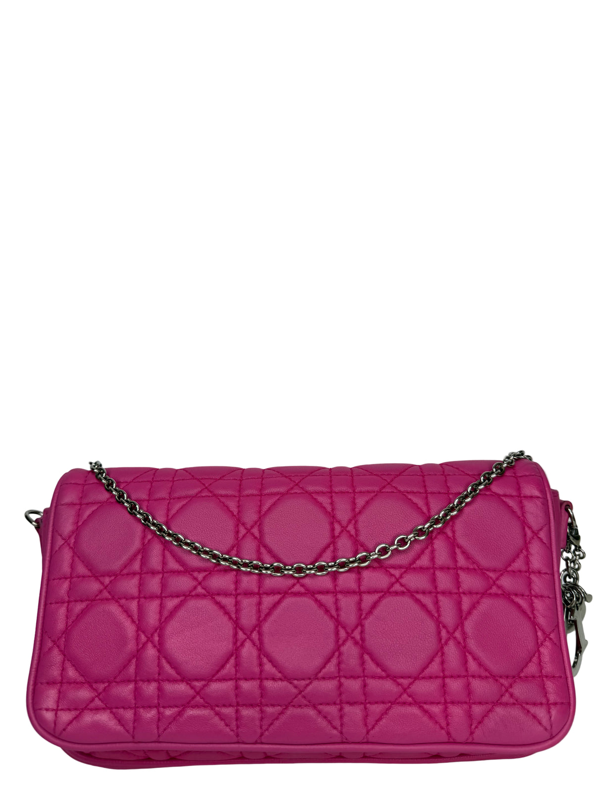 Christian Dior Fuchsia Cannage Quilted Lambskin Wallet on Chain Pochette