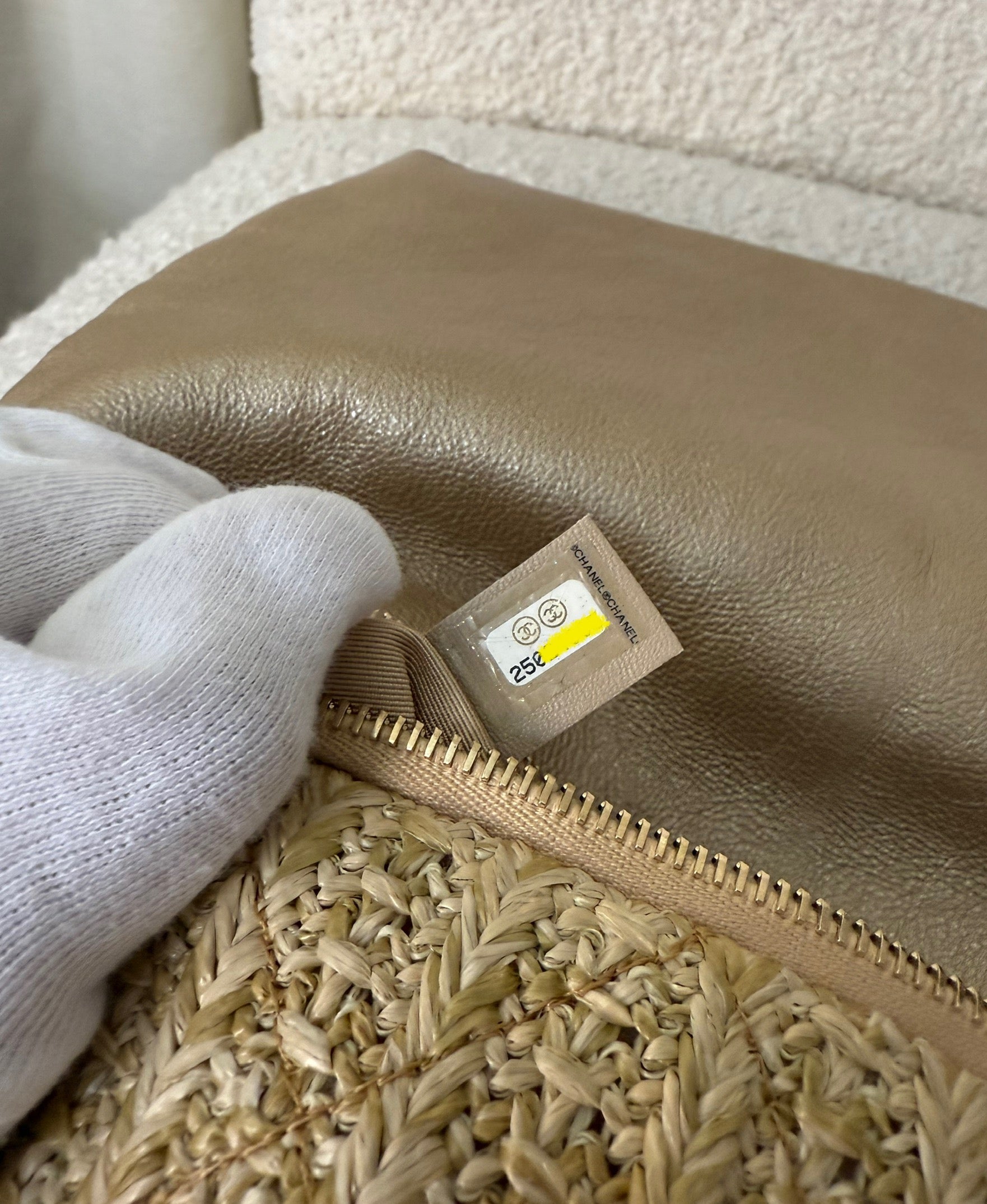 Chanel CC Woven Clutch Gold Natural Raffia Antique Gold Hardware