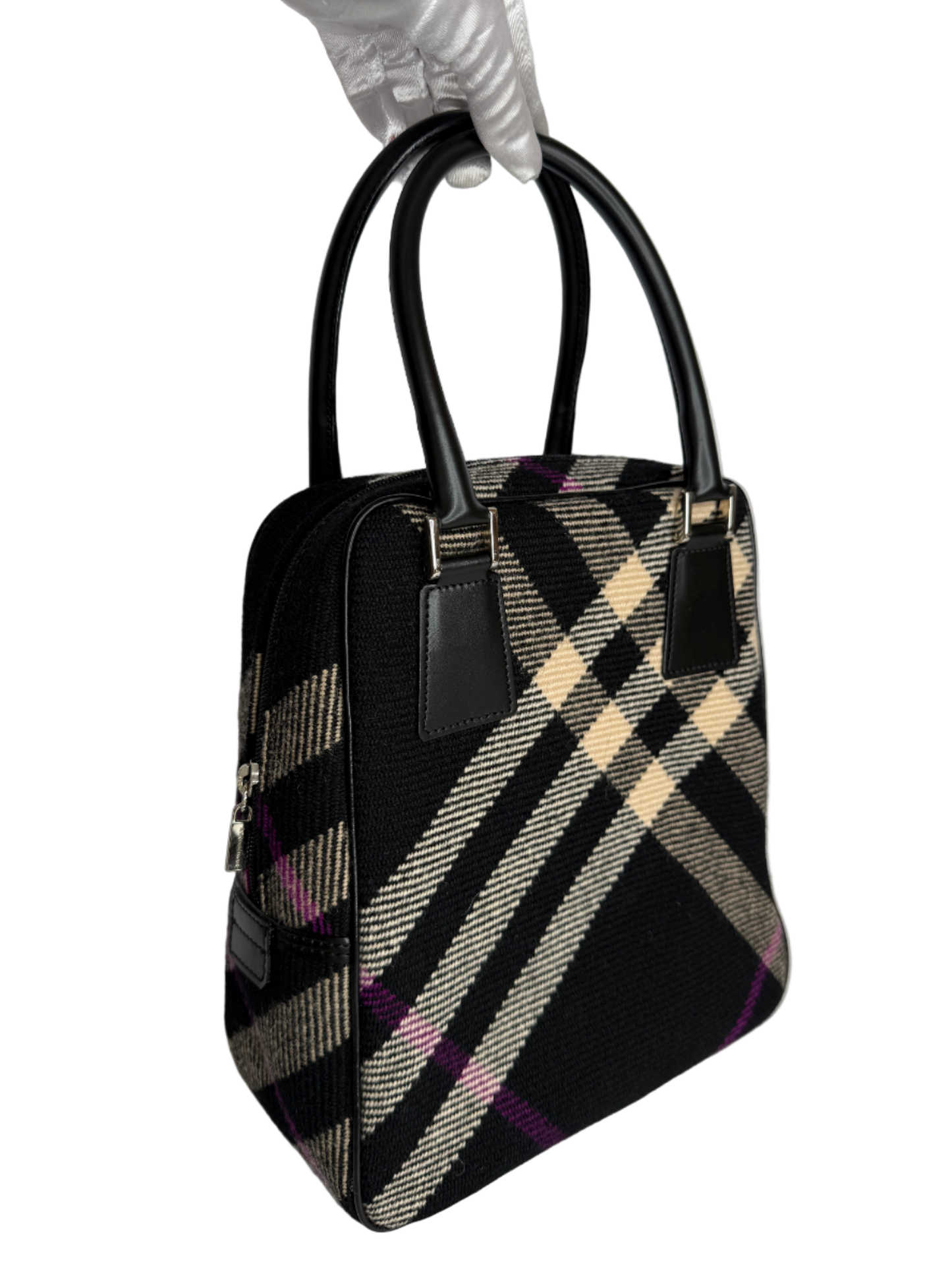 Burberry Black Plaid Wool Shoulder Bag