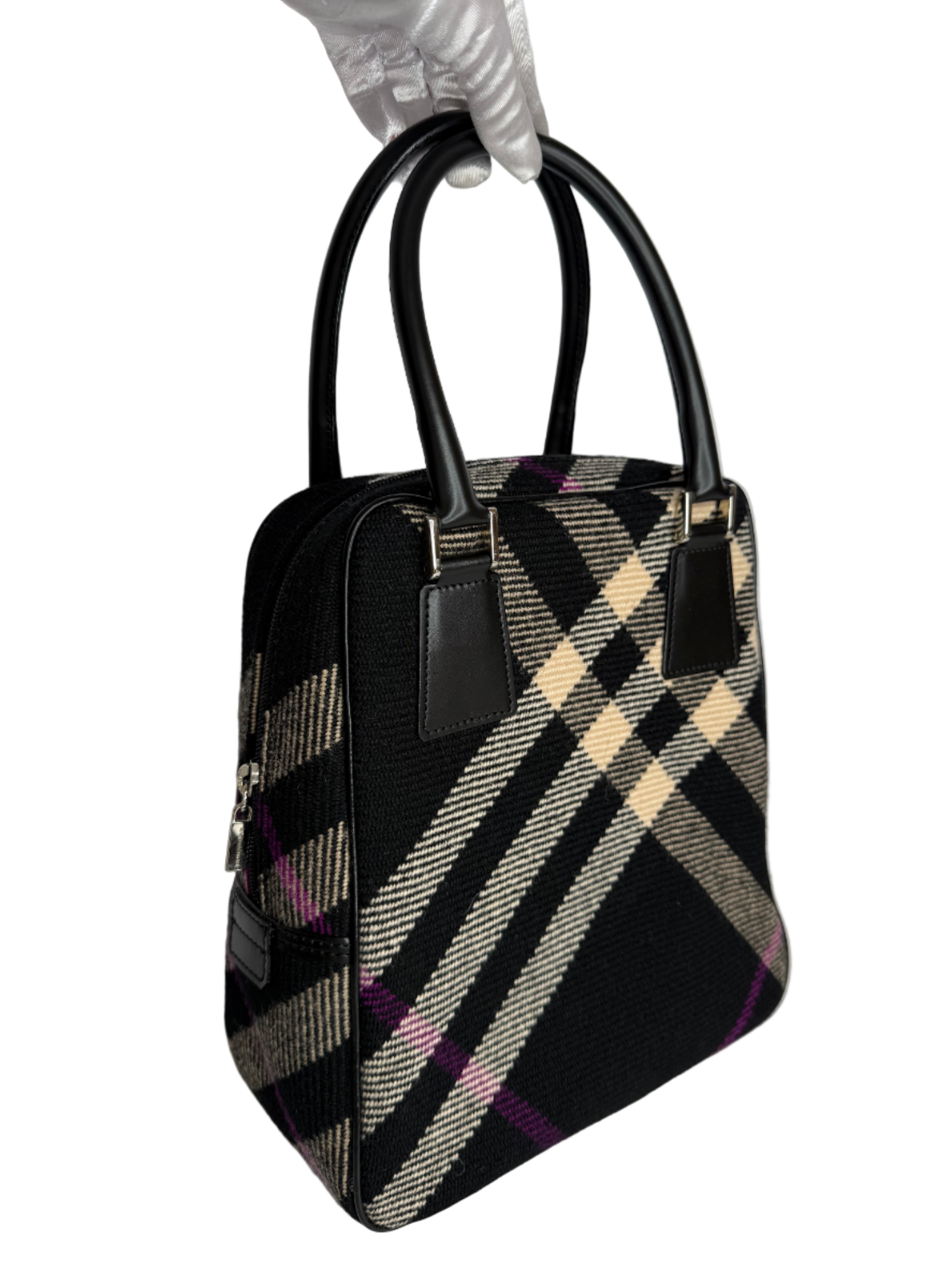 Burberry Black Plaid Wool Shoulder Bag