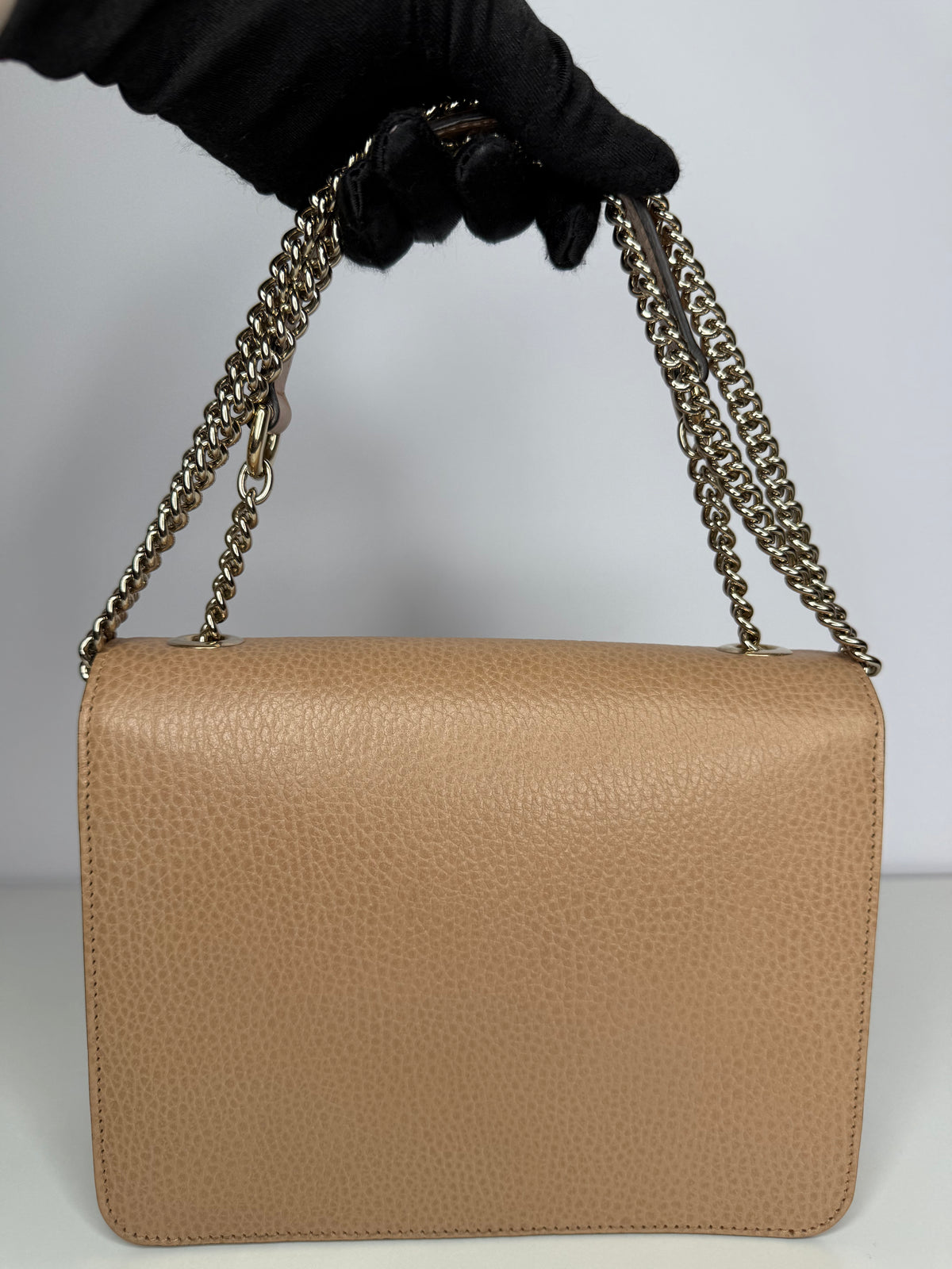Gucci Dollar Calfskin Small Interlocking G Shoulder Bag Beige