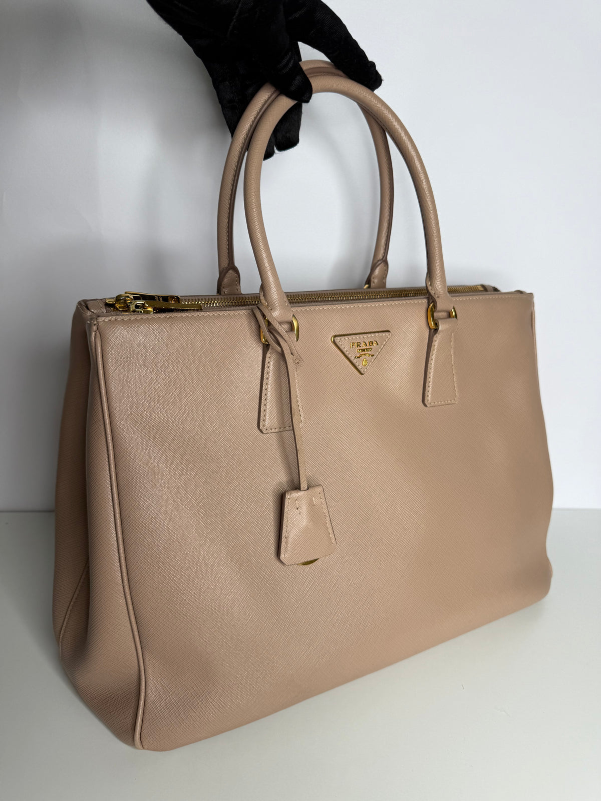 Prada Saffiano Large Galleria Double Zip Tote Beige