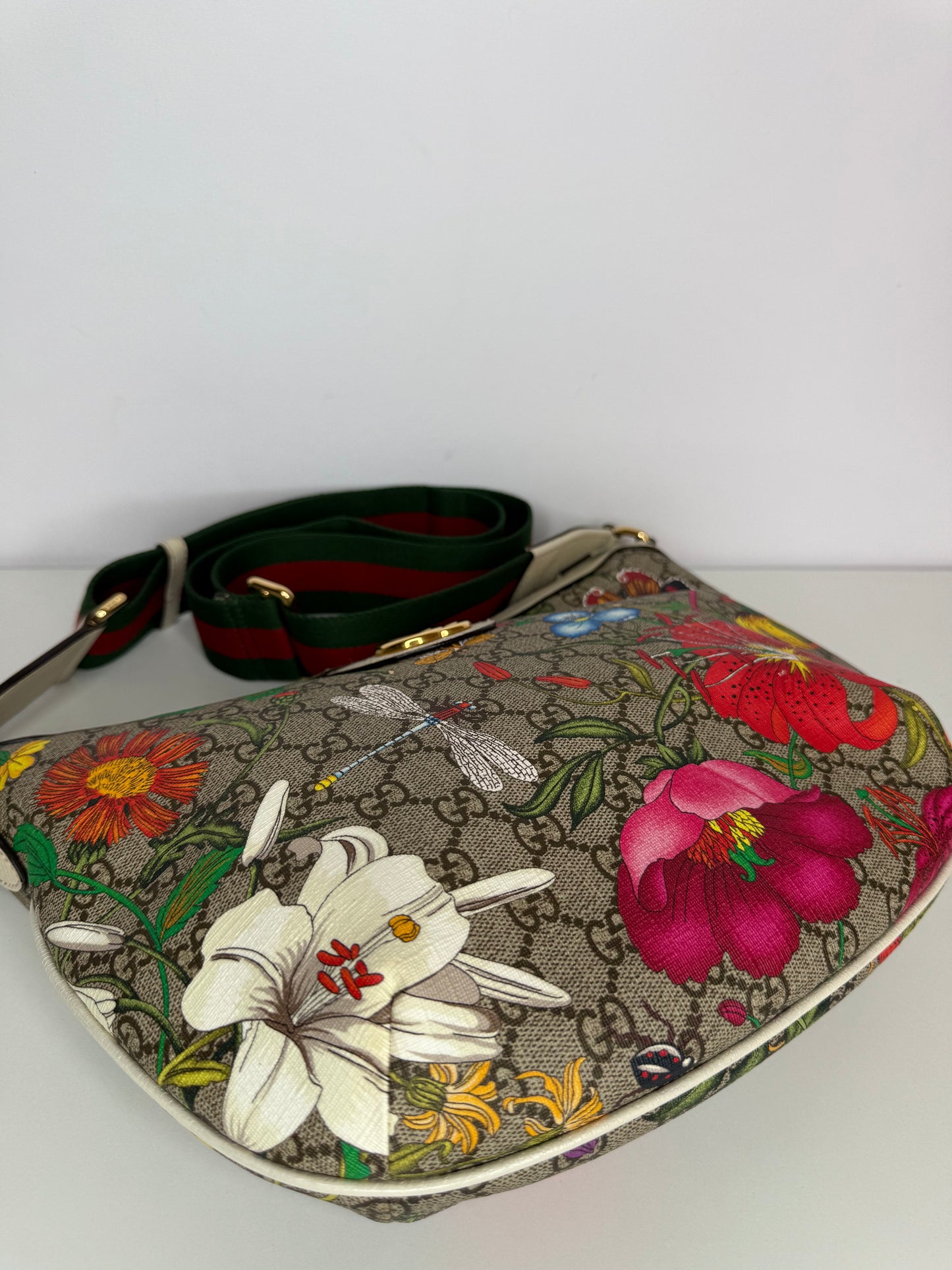 Gucci Ophidia Half Moon Hobo Flora GG Coated Canvas Small