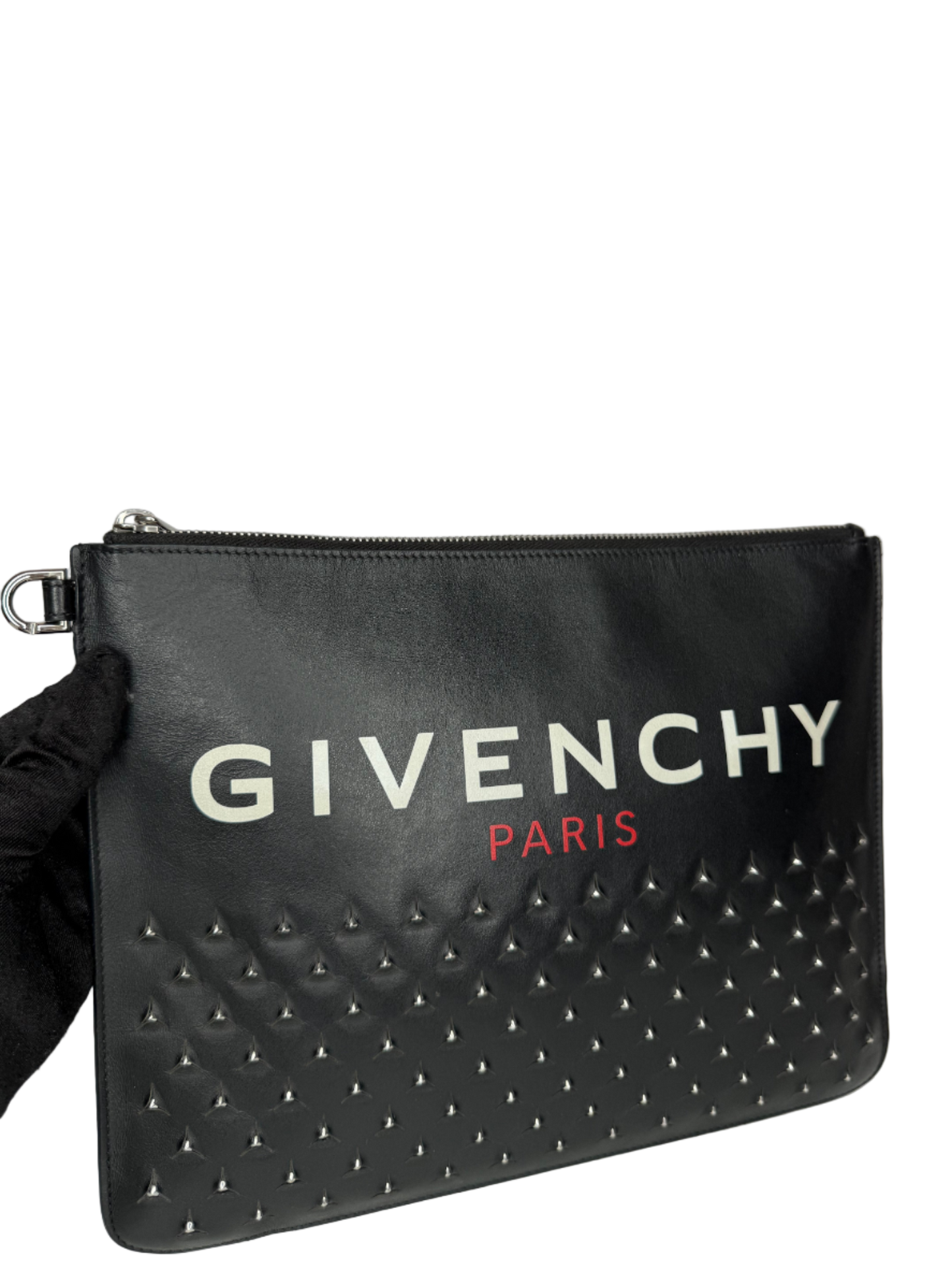 Givenchy Black Leather Studded Zip Pouch