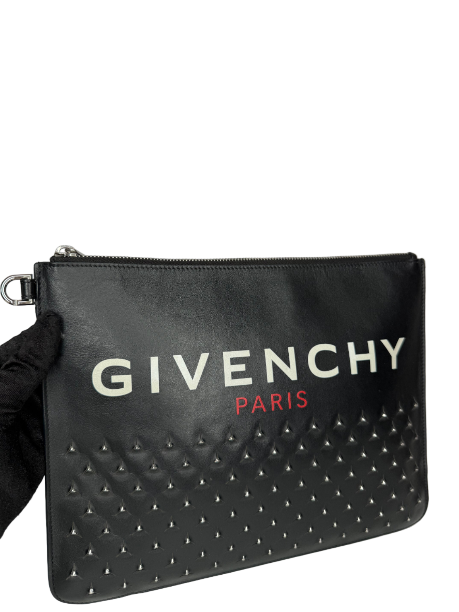 Givenchy Black Leather Studded Zip Pouch