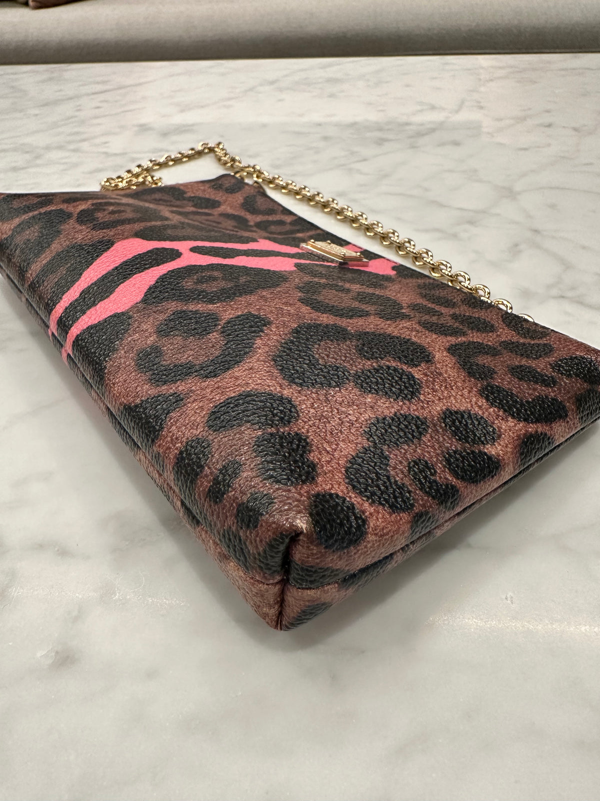 Dolce Gabbana Leopard Coated Canvas Mini Pochette