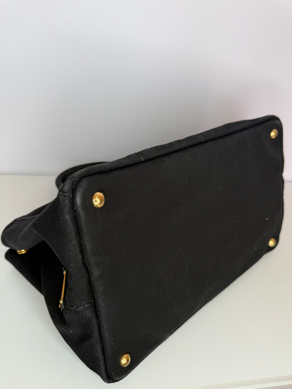 Prada Black Denim Canapa Logo Satchel