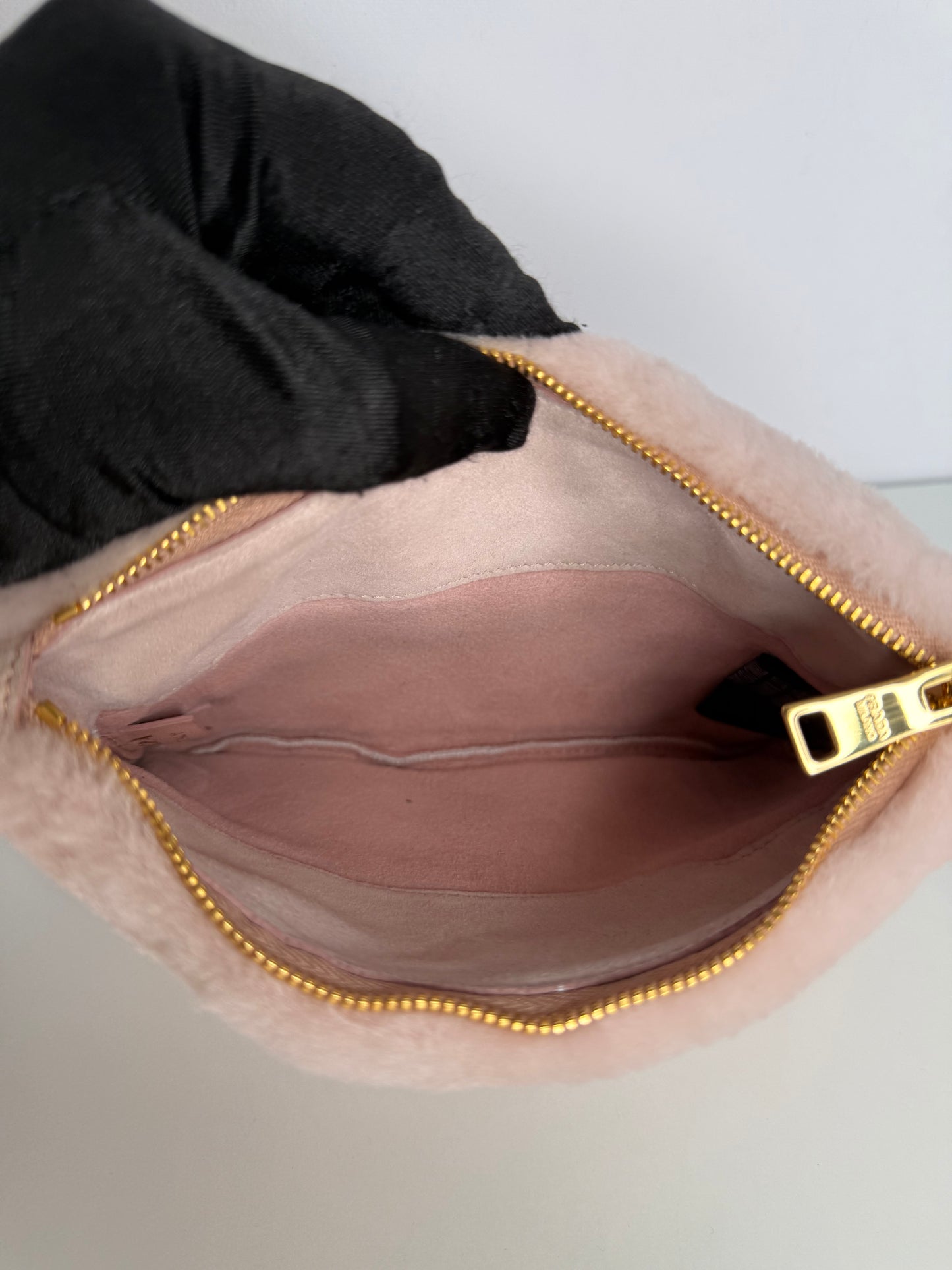 Prada Terry Pink Shearling Small Tote with Pouch
