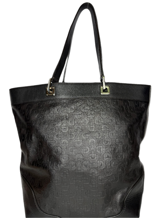 Gucci Black Embossed Leather Horsebit Tote Bag