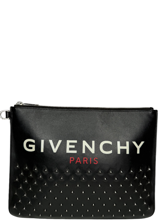 Givenchy Black Leather Studded Zip Pouch