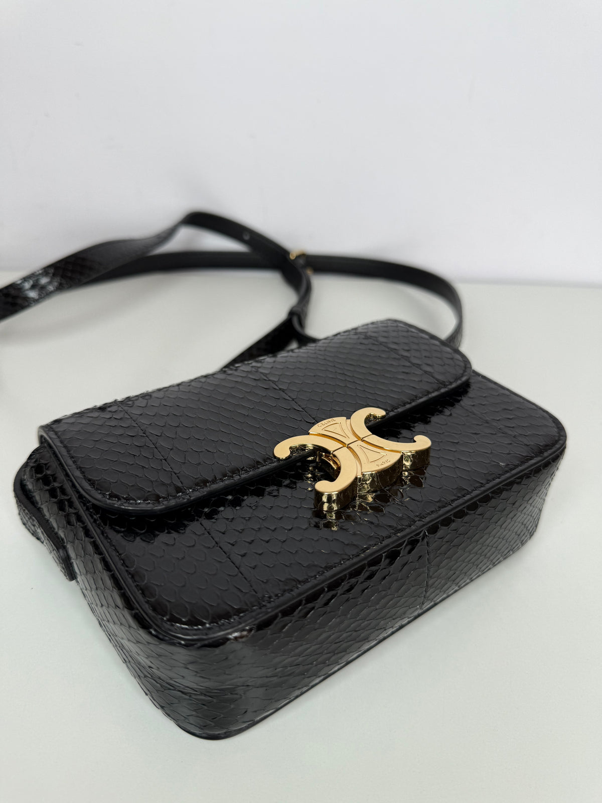 Celine Teen Triomphe Bag In Black Python Leather