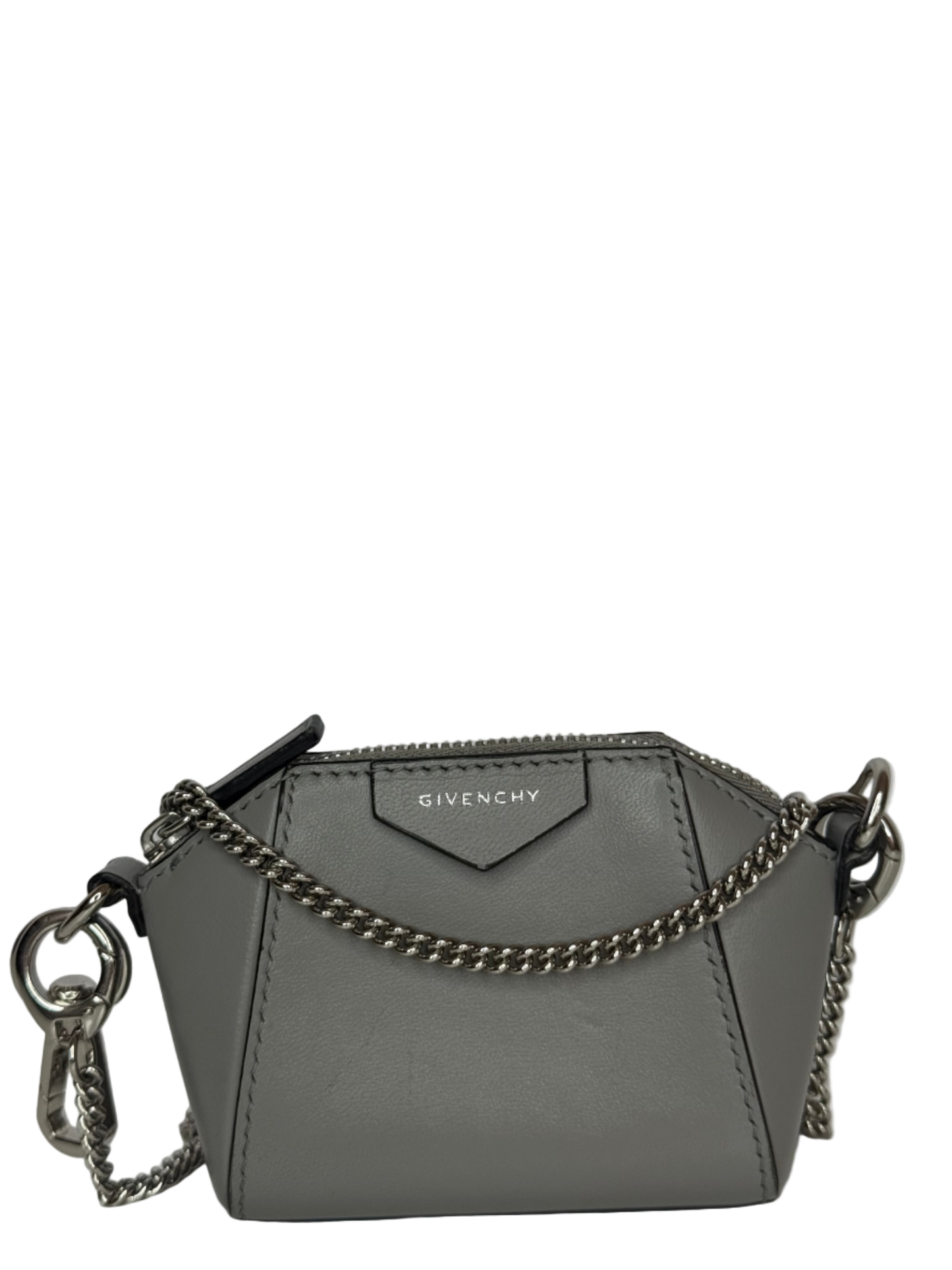 Givenchy Baby Antigona Grey Leather with Chain Mini Bag/Charm