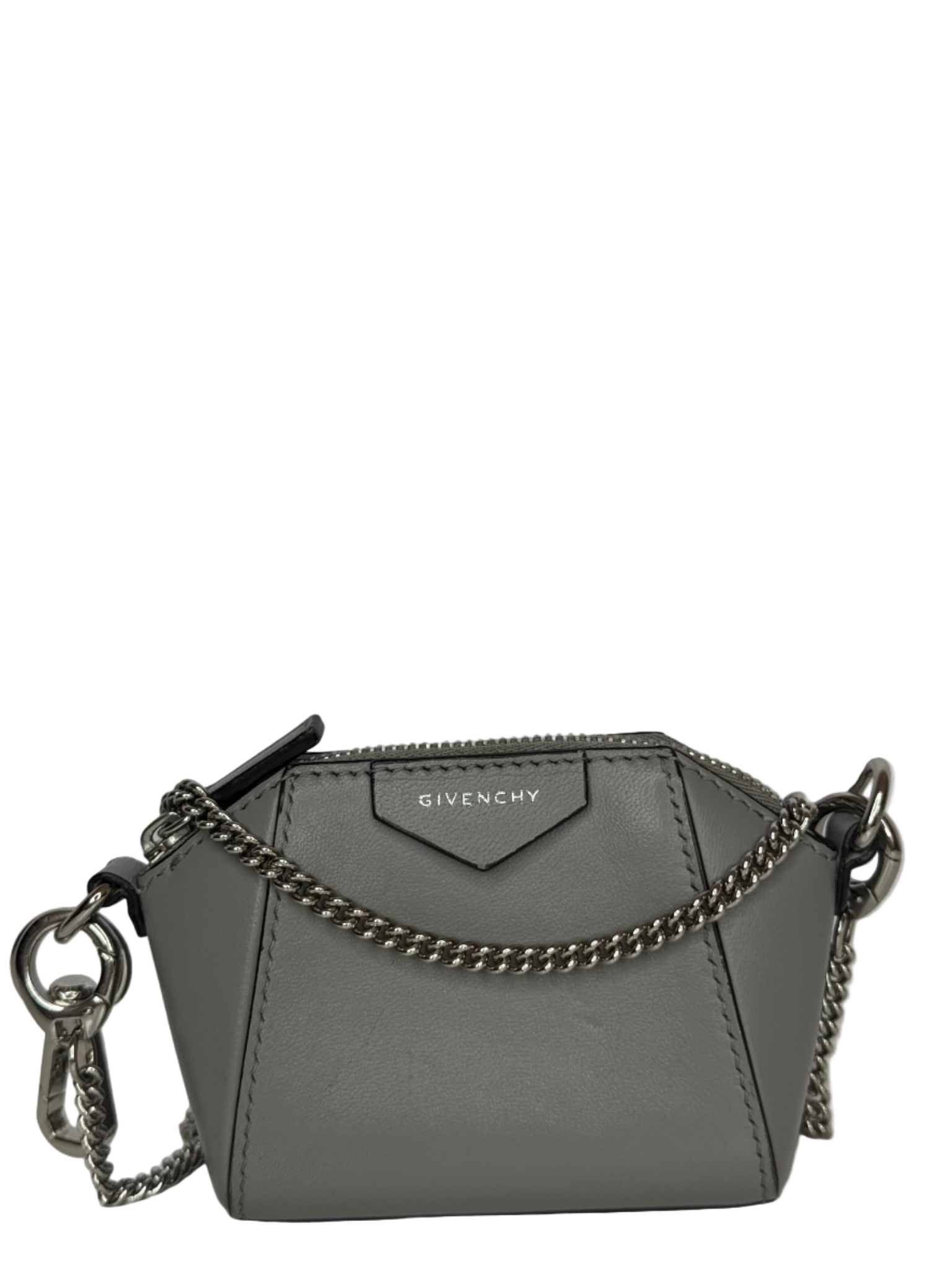 Givenchy Baby Antigona Grey Leather with Chain Mini Bag/Charm