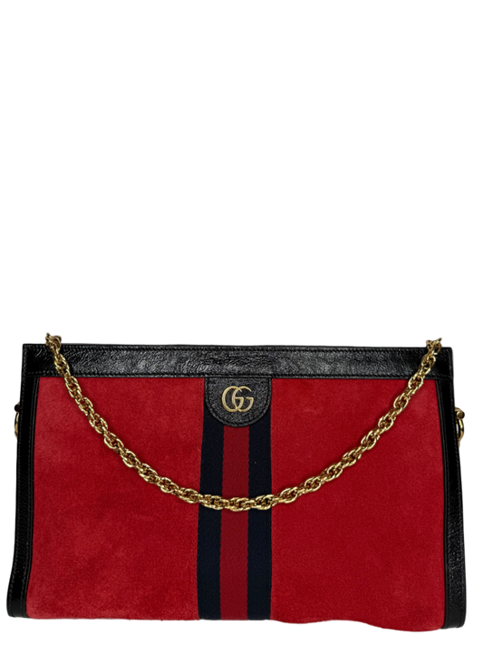 Gucci Ophidia Medium Red Suede Chain Crossbody Bag