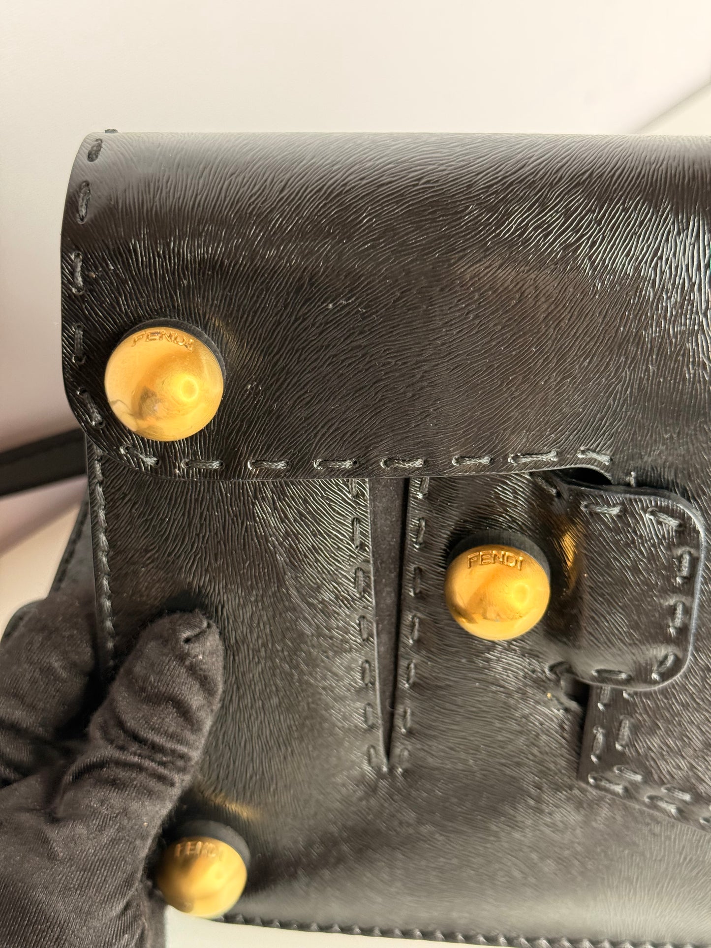 Fendi Glazed Calfskin Secret Code Crossbody Black