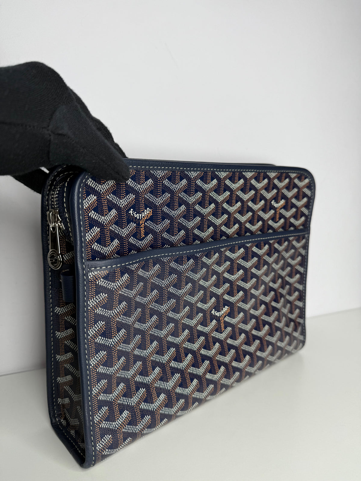 Goyard Navy Blue Goyardine Coated Canvas Jouvence GM Toiletry Pochette