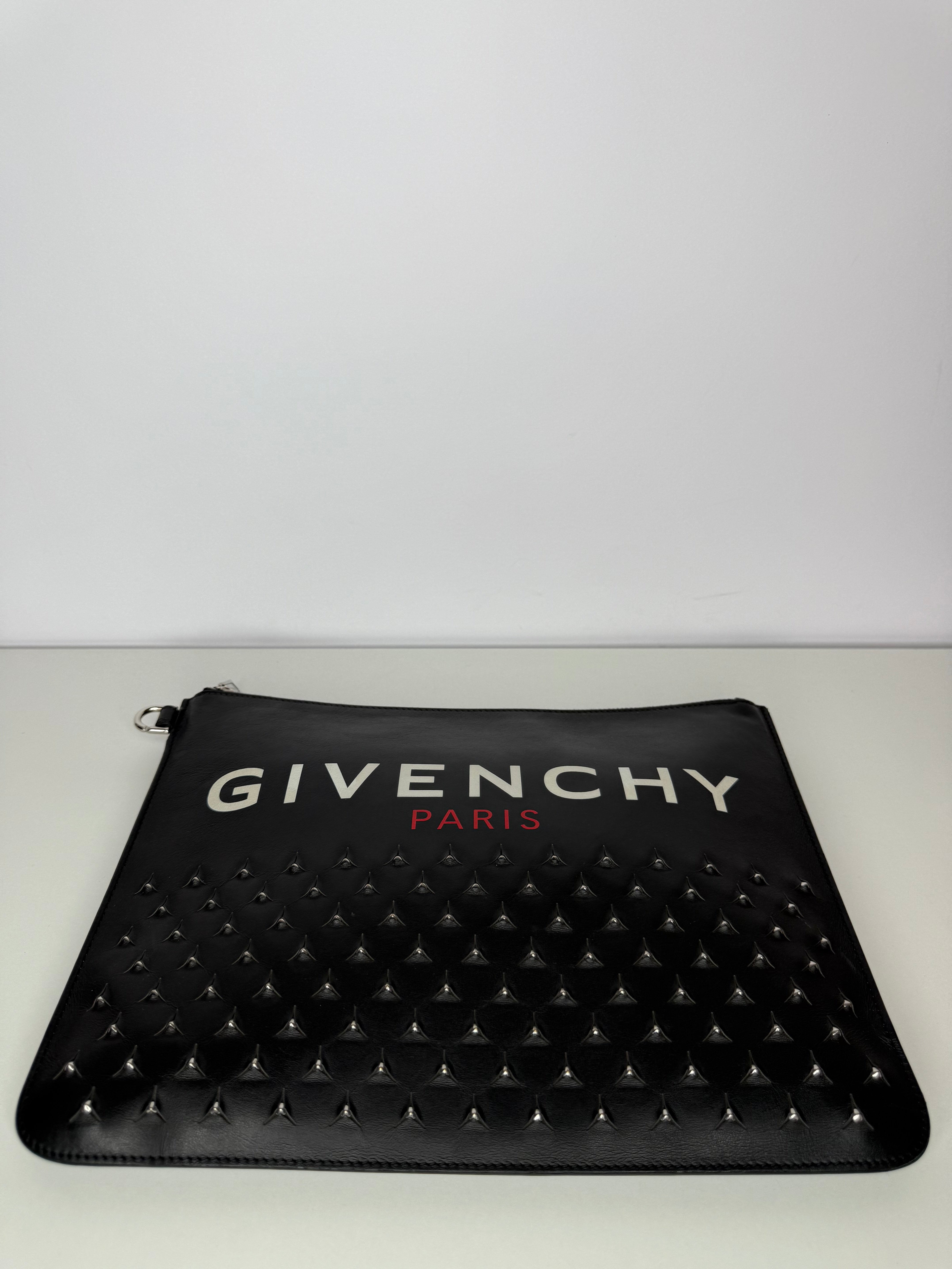 Givenchy Black Leather Studded Zip Pouch