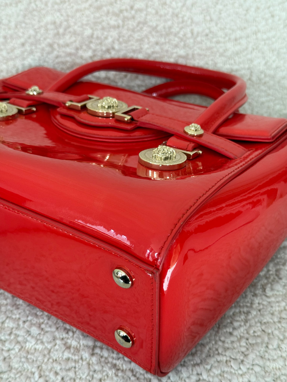 Versace Medusa Medallion Signature Red Patent Leather Hand Bag