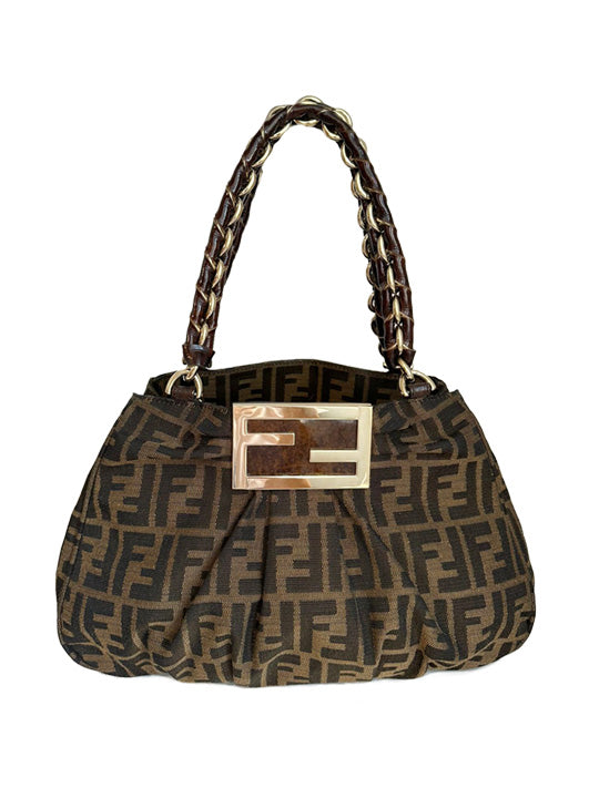 Fendi Tobacco Zucca Print Canvas Small Mia Tote Bag