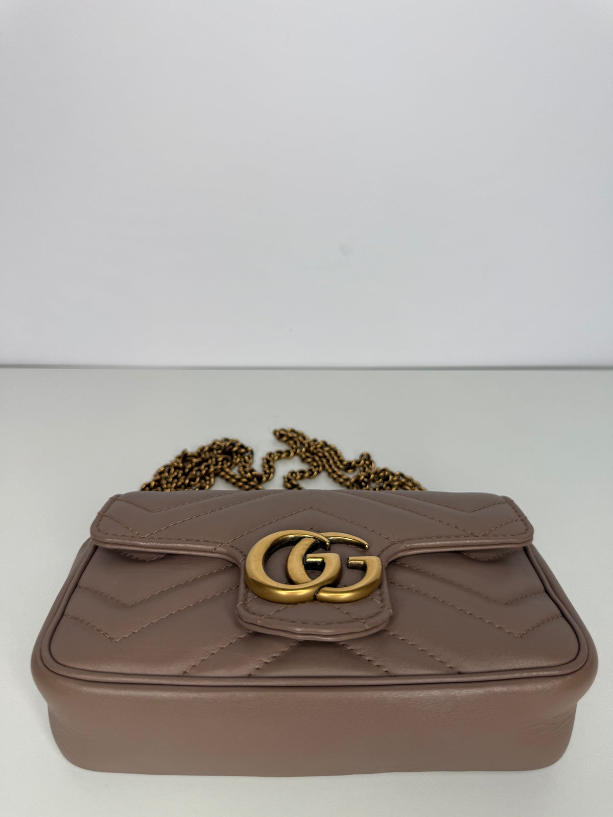 Gucci Calfskin Matelasse Super Mini GG Marmont Shoulder Bag Porcelain Rose