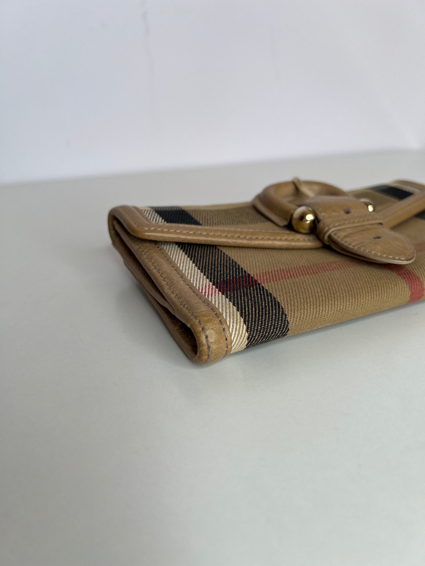 Burberry Beige Nova Check Canvas and Leather Buckle Flap Wallet
