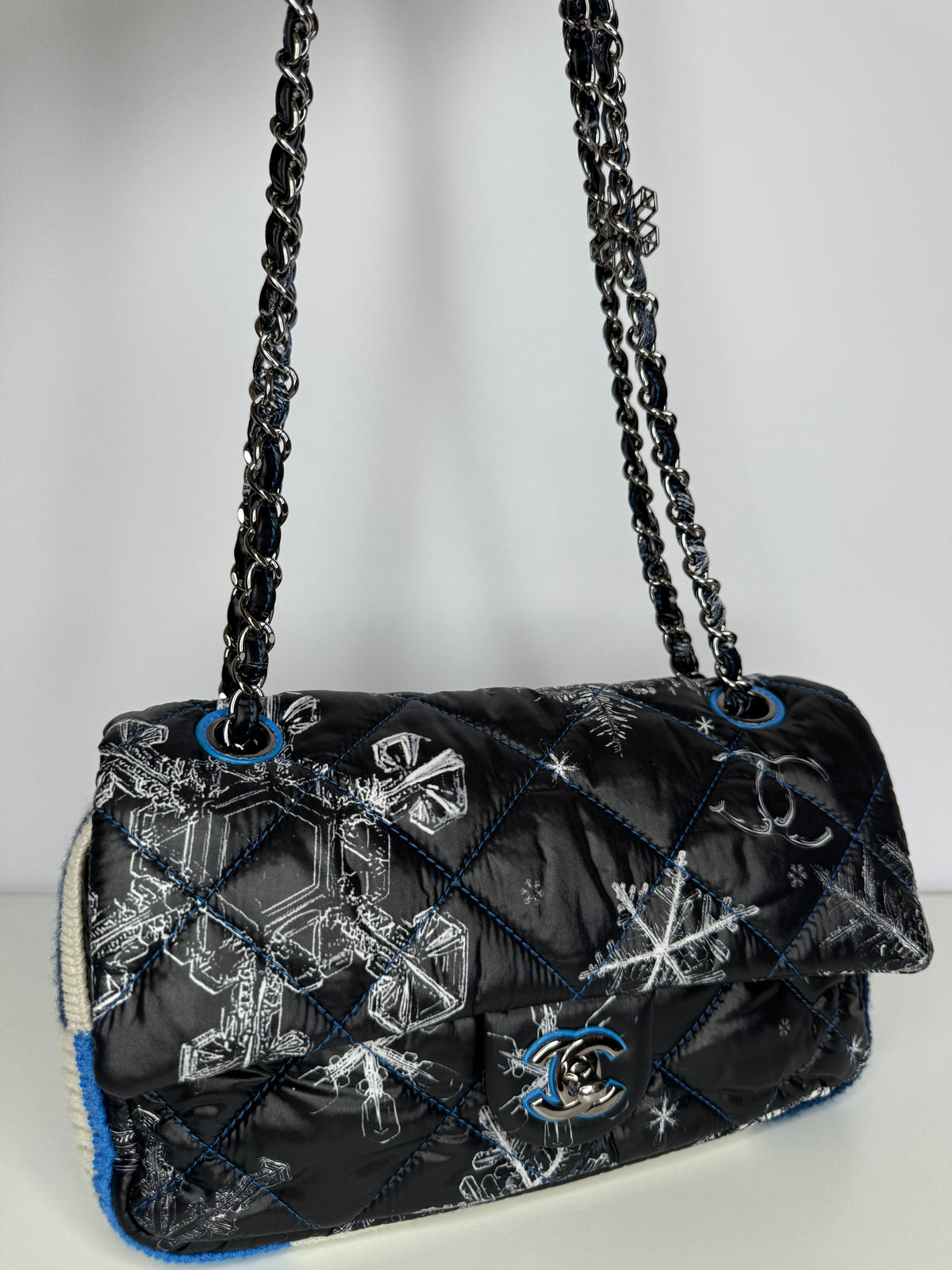 Chanel Limited Edition Snowflake Flap Bag in Black/Blue Nylon
