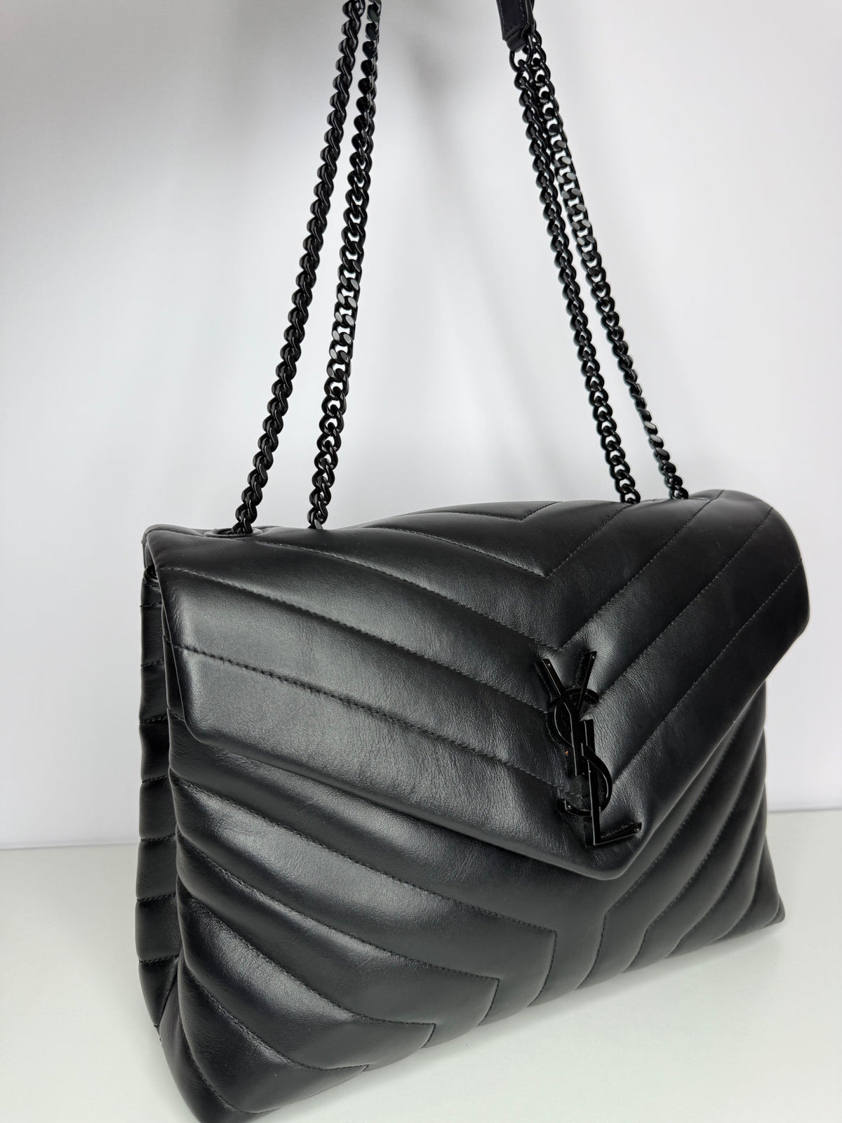 Saint Laurent Large LouLou Black Quilted Leather Monochrome Hardware