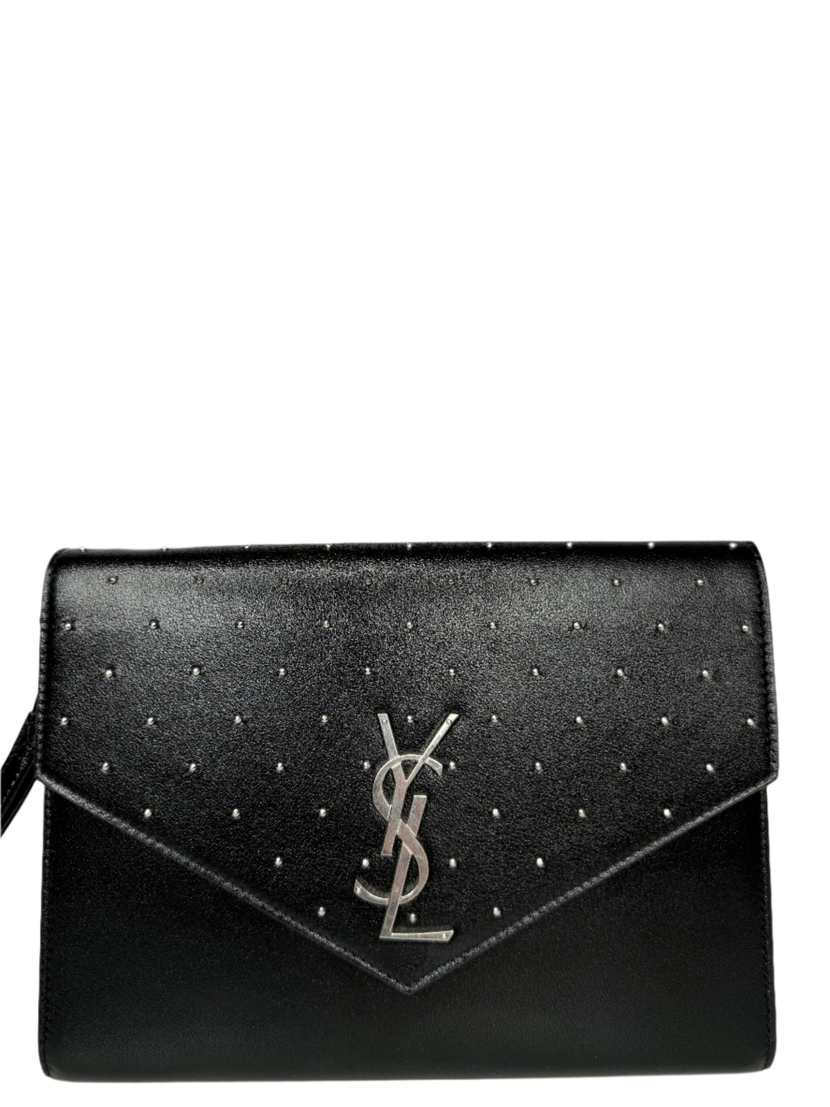 Saint Laurent Cassandre Smooth Calfskin Studded Leather Clutch