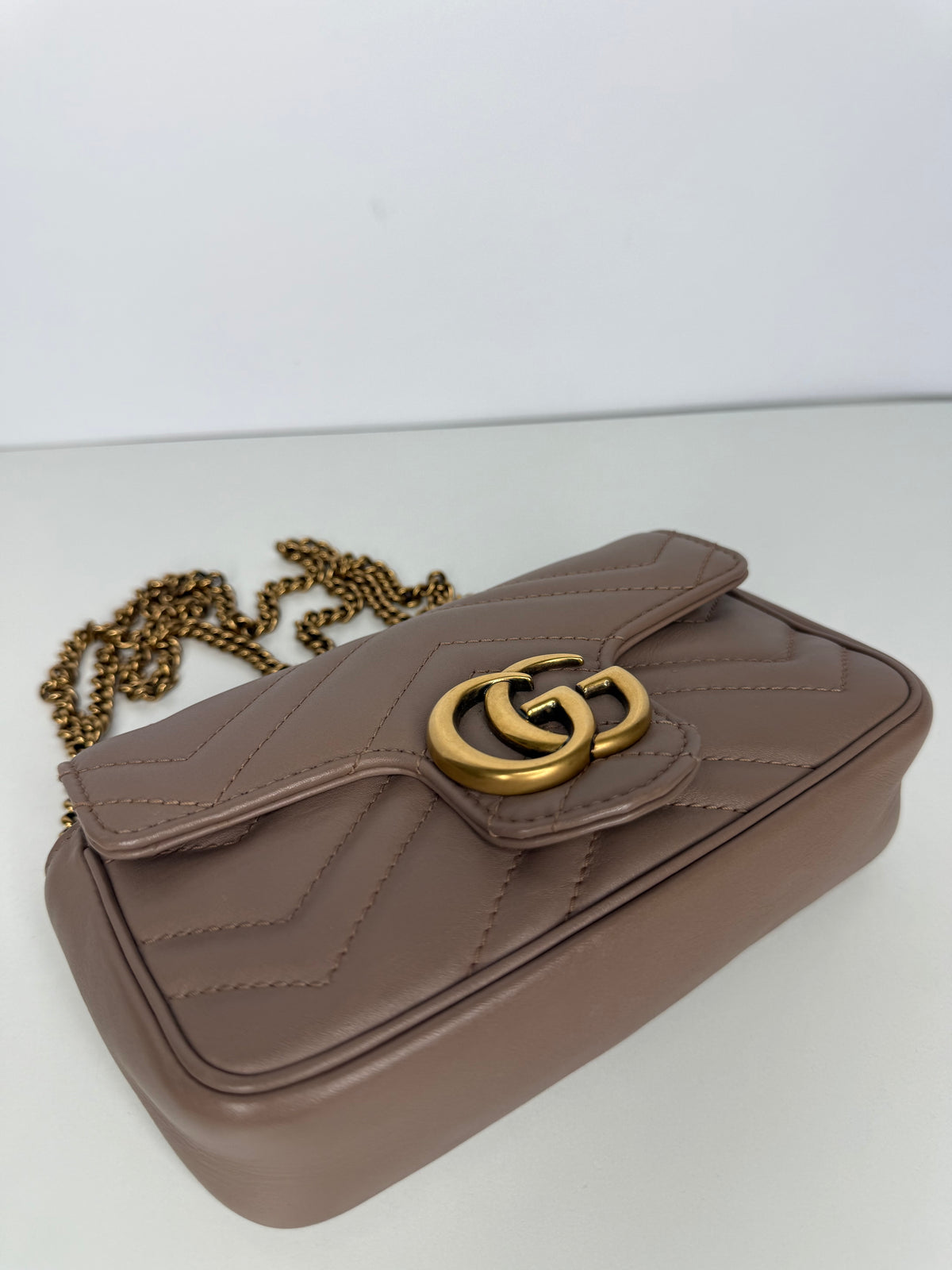 Gucci Calfskin Matelasse Super Mini GG Marmont Shoulder Bag Porcelain Rose