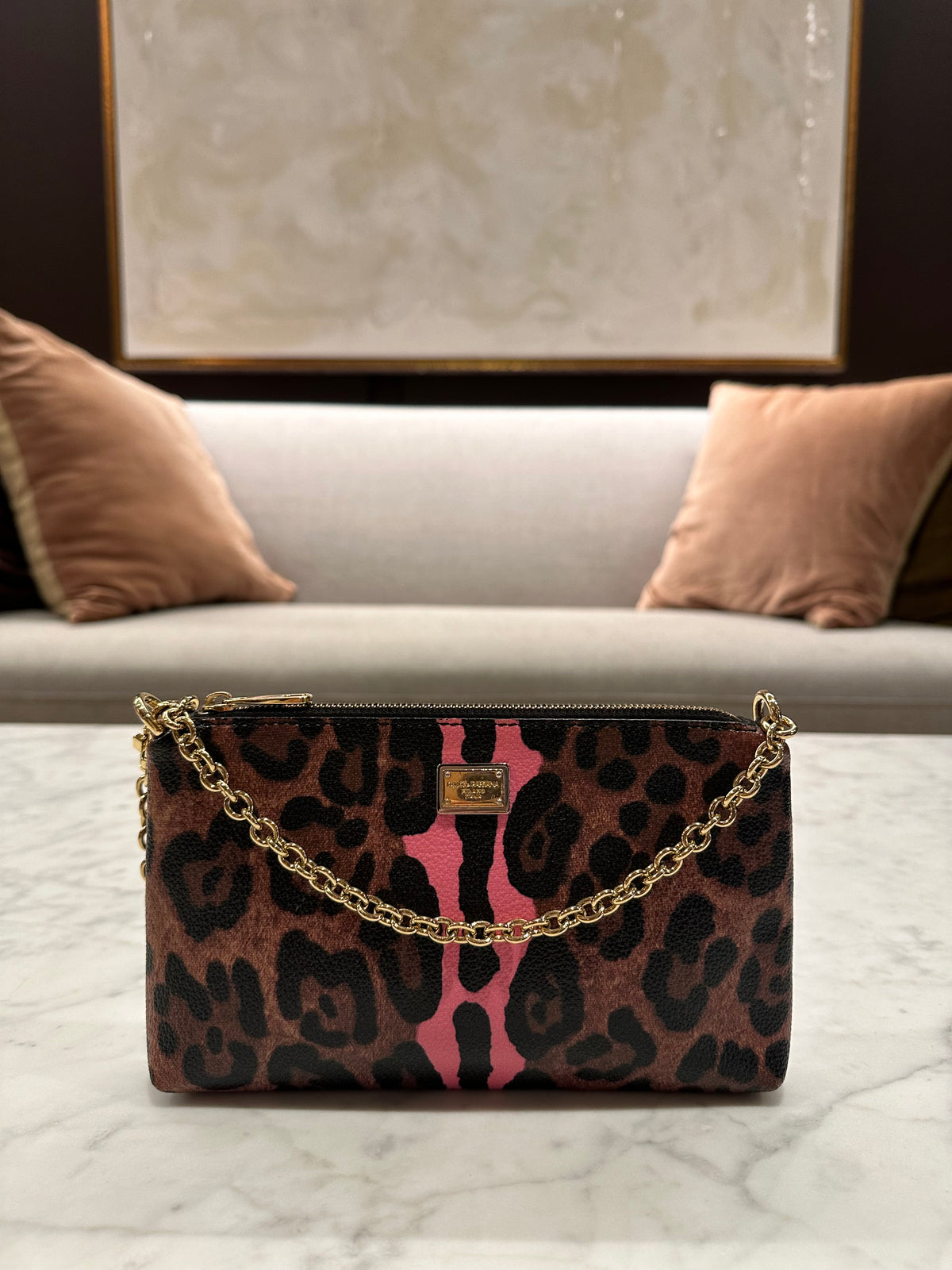 Dolce Gabbana Leopard Coated Canvas Mini Pochette