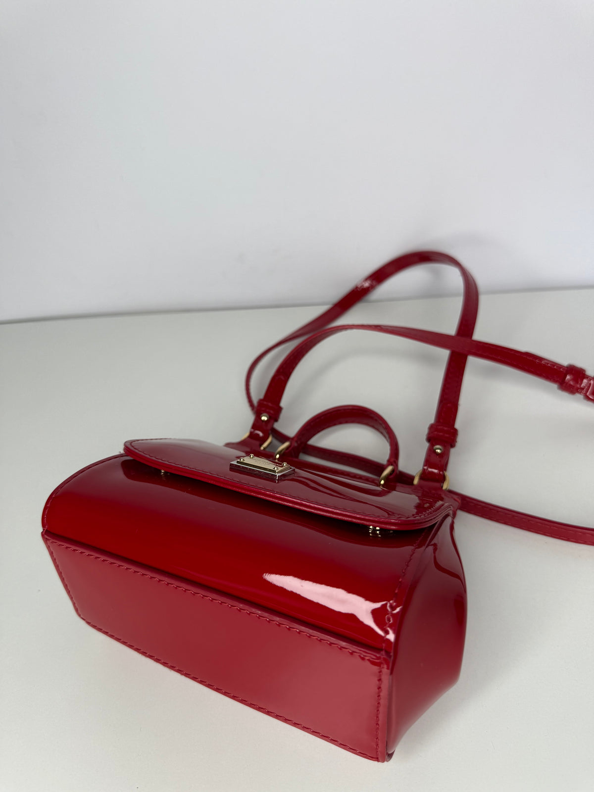 Dolce Gabbana Bambino Mini Sicily Red Patent Leather Crossbody Bag