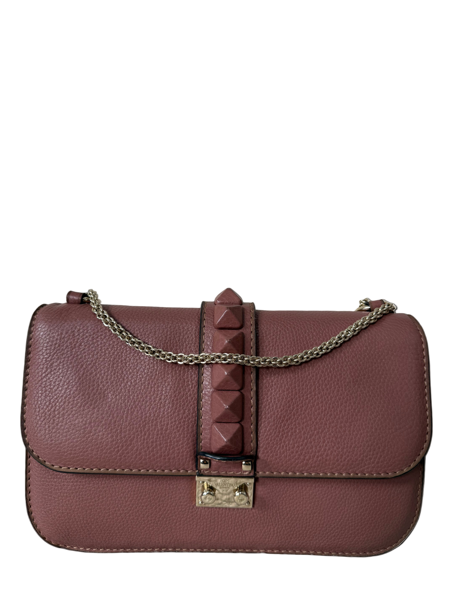 Valentino Garavani Old Rose Leather Rockstud Glam Lock Medium Flap Bag