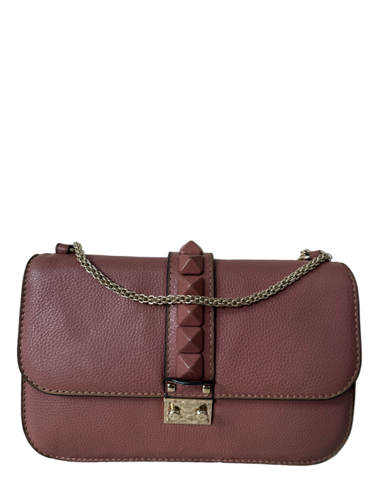 Valentino Garavani Old Rose Leather Rockstud Glam Lock Medium Flap Bag