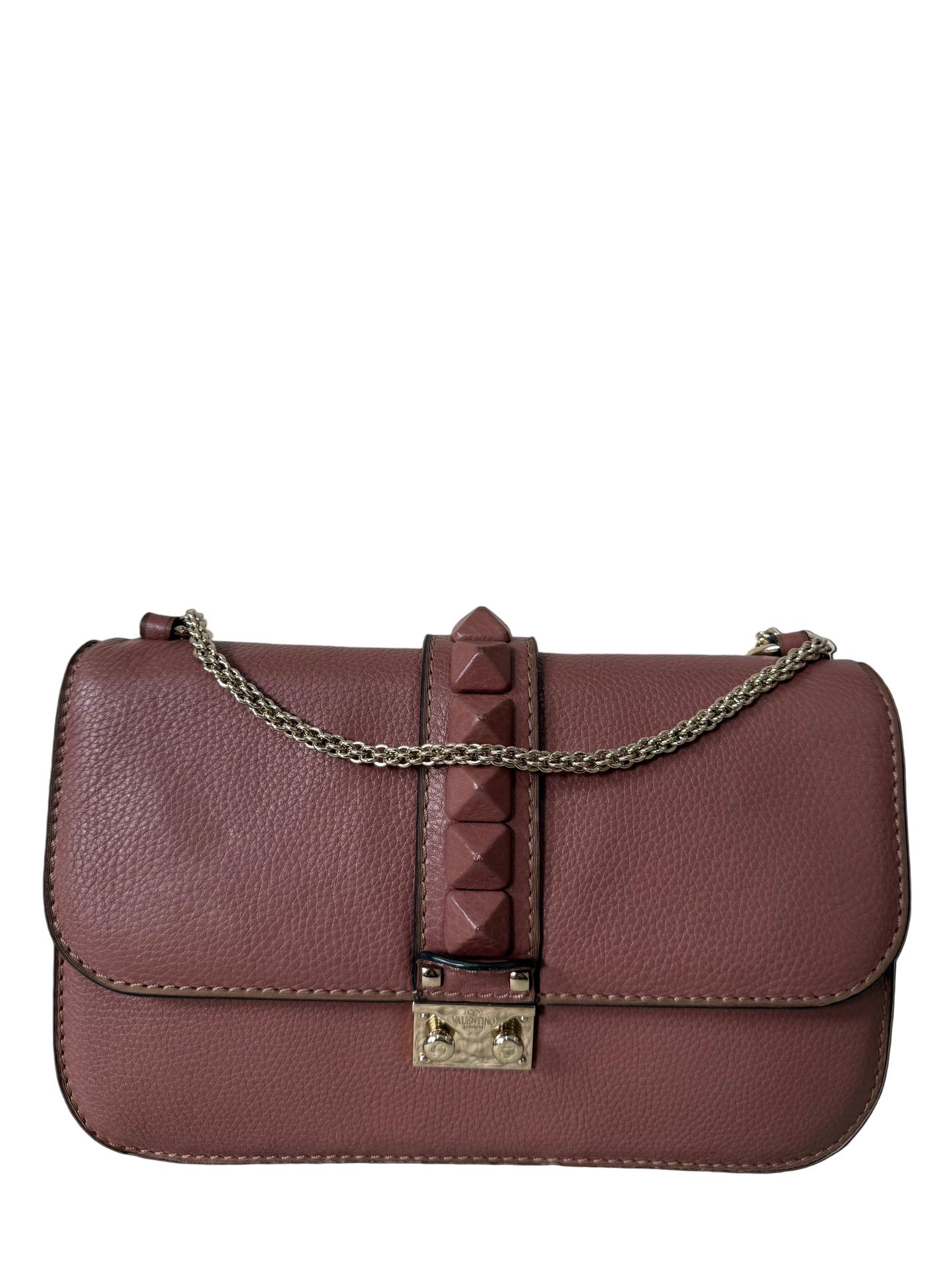 TEST Valentino Garavani Old Rose Leather Rockstud Glam Lock Medium Flap Bag (Copy)