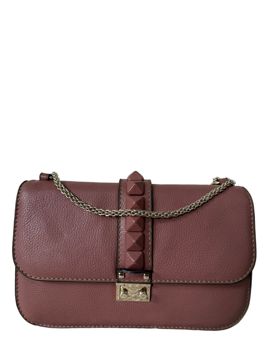 TEST Valentino Garavani Old Rose Leather Rockstud Glam Lock Medium Flap Bag (Copy)