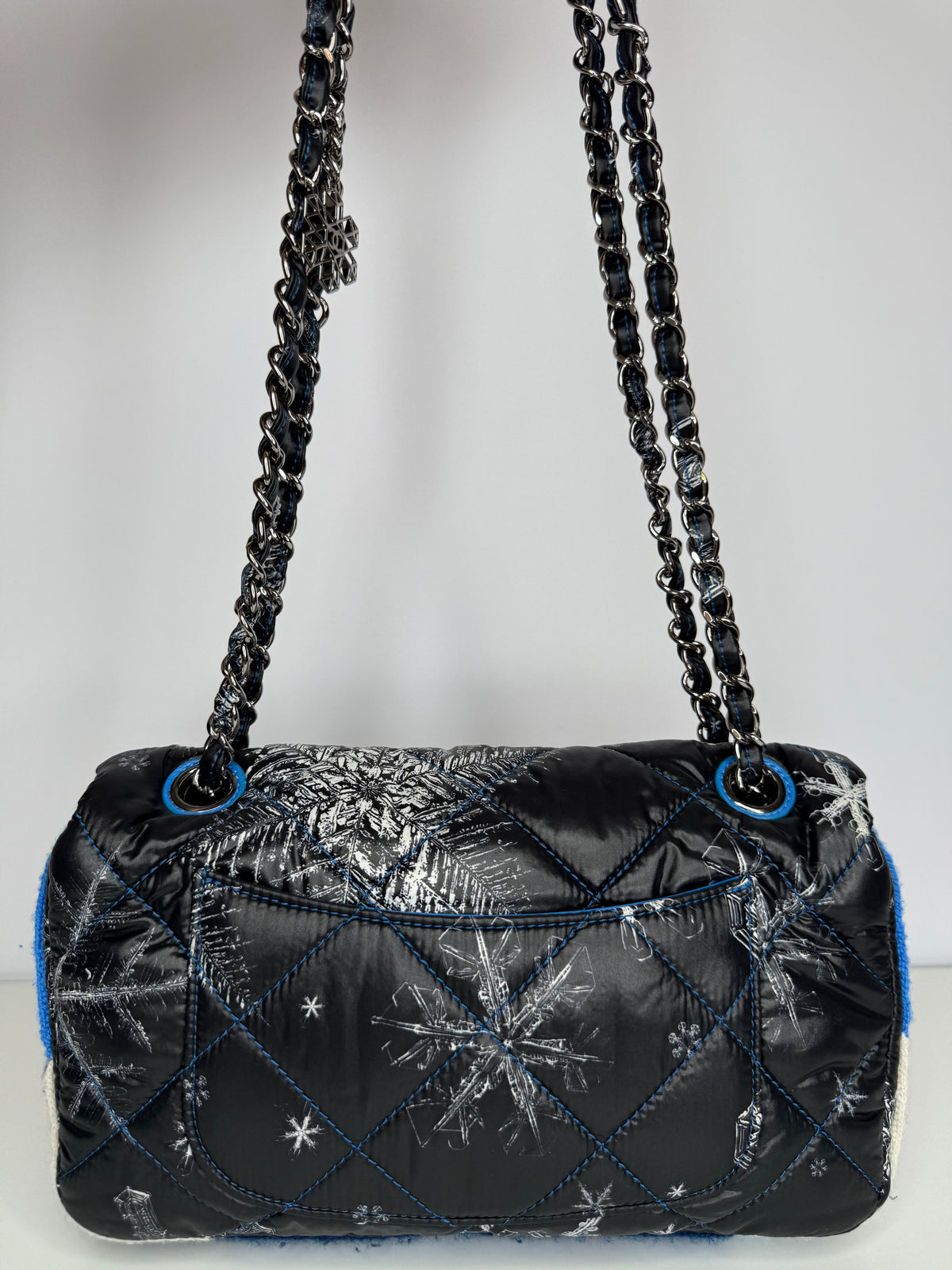 Chanel Limited Edition Snowflake Flap Bag in Black/Blue Nylon