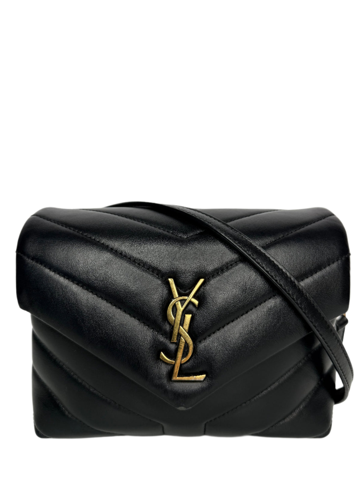 Saint Laurent Calfskin Quilted Monogram Toy Loulou Crossbody Bag Black