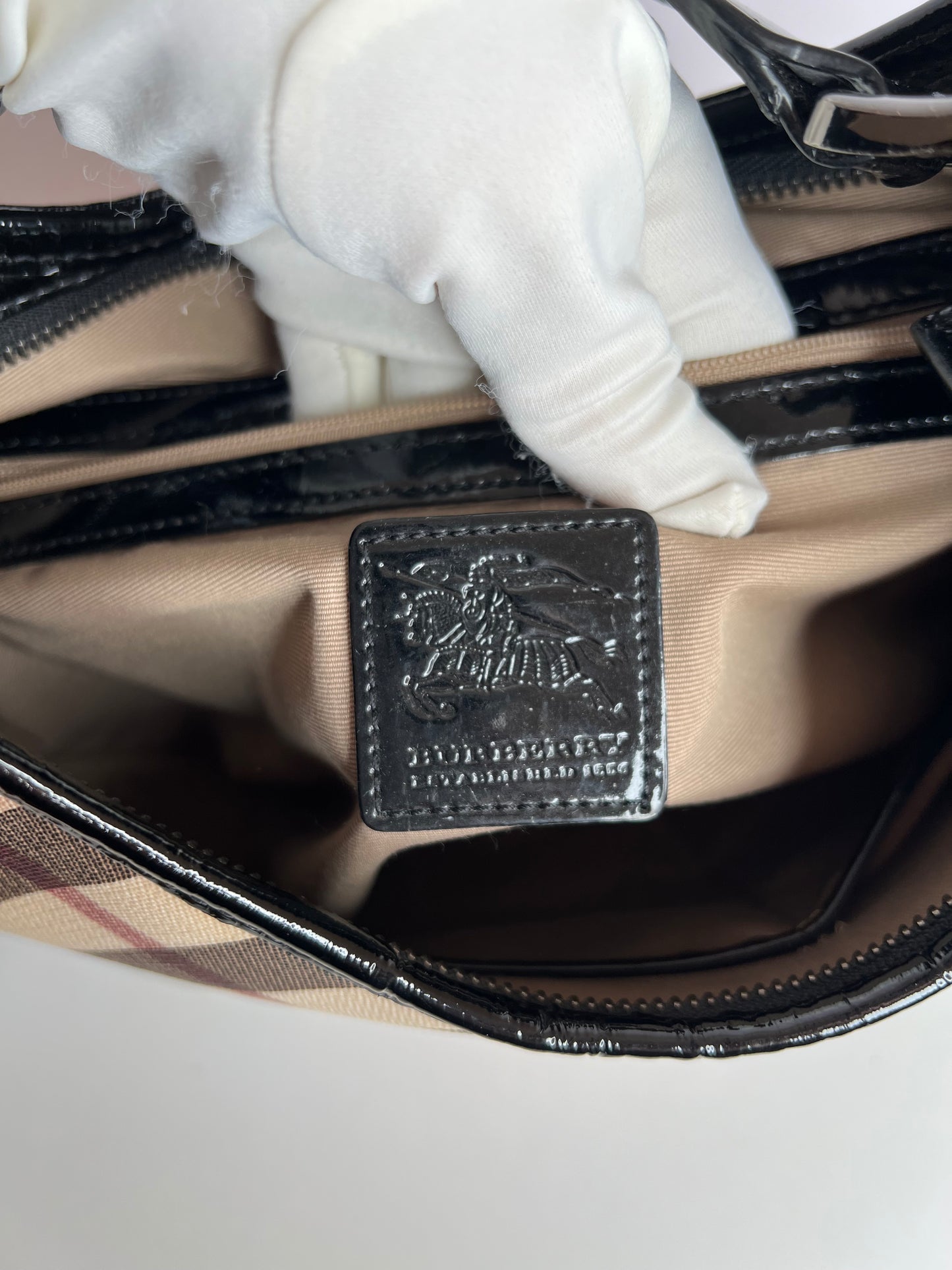 Burberry Beige/Black Nova Check PVC and Patent Leather Barton Hobo