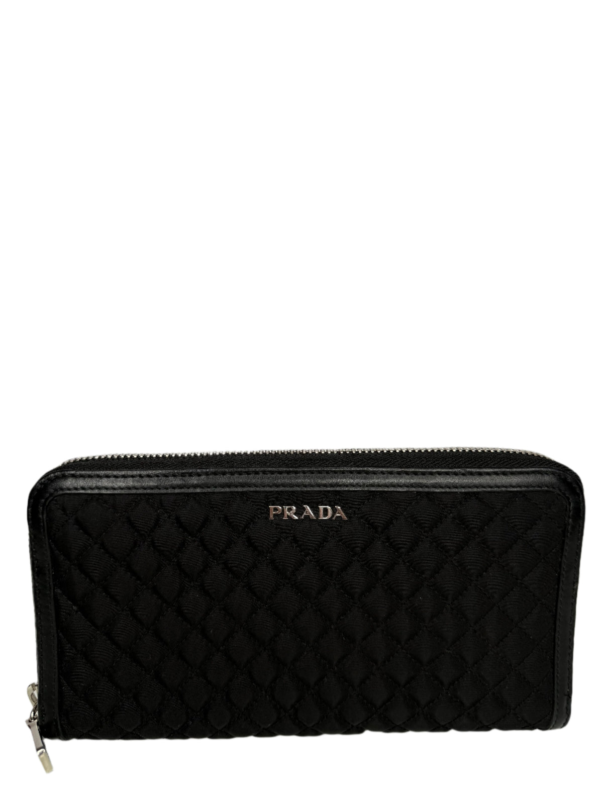 Prada Black Tessuto Nylon Quilted Zip Around Wallet