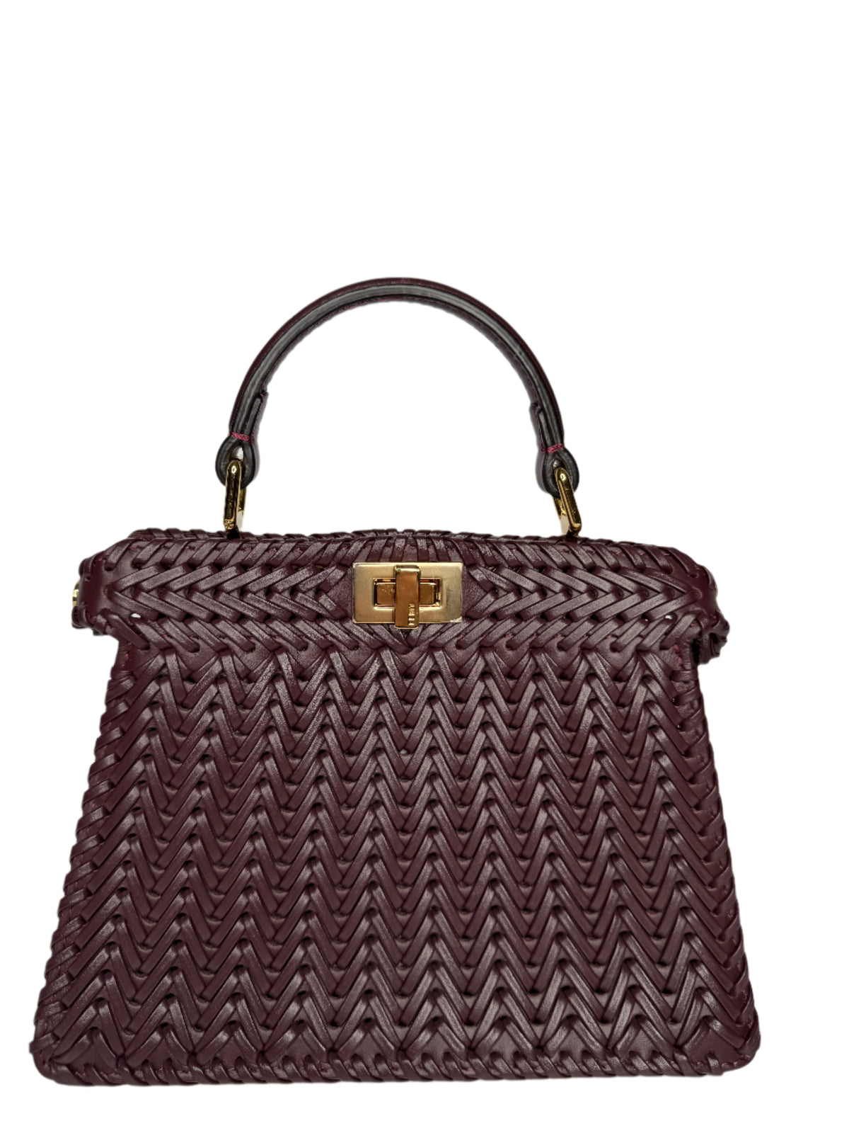 Fendi Peekaboo ISeeU Petite Burgundy Interlace Leather Bag