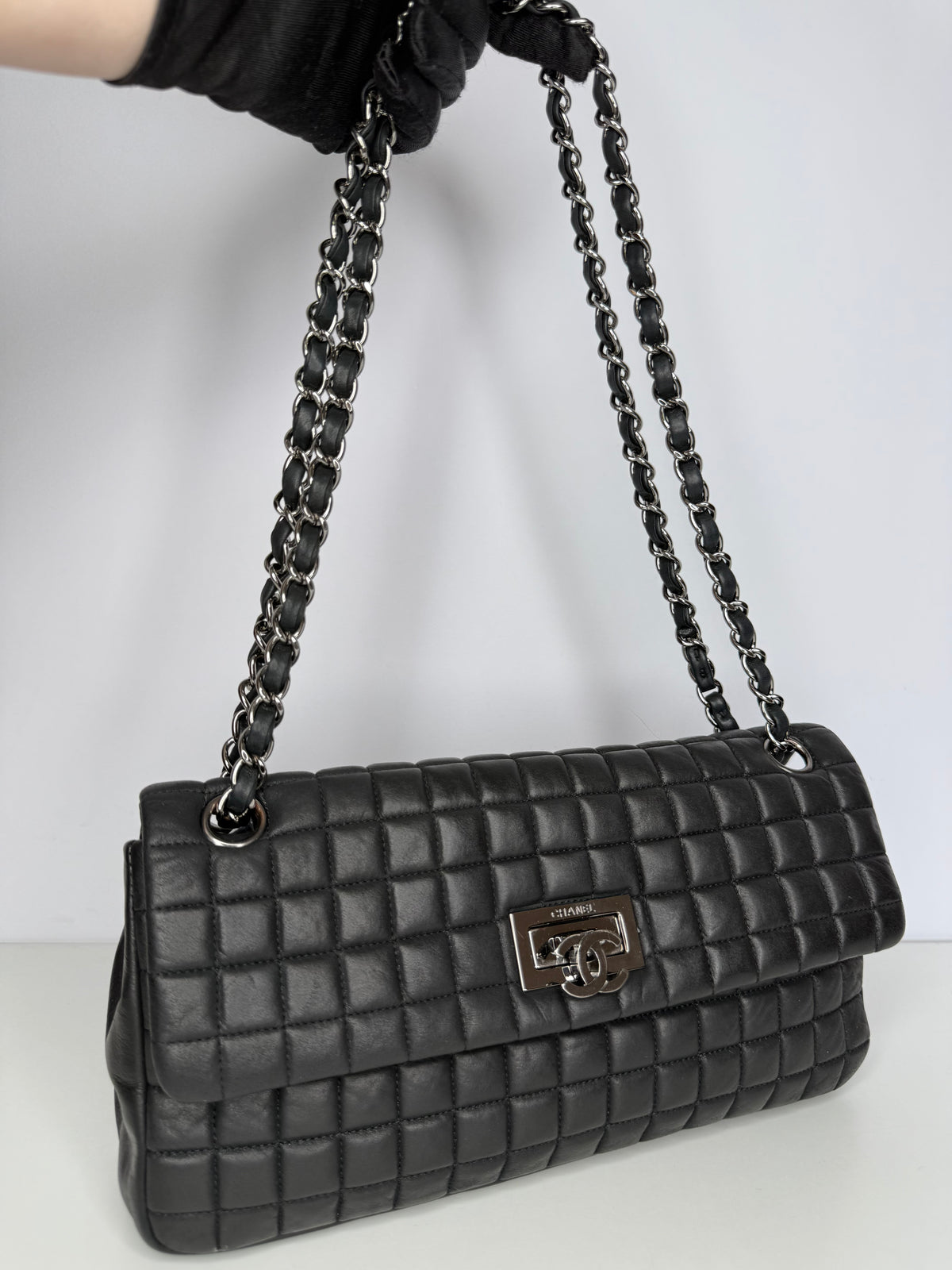 Chanel CC Lock Bubble Quilted Iridescent Calfskin East West Flap