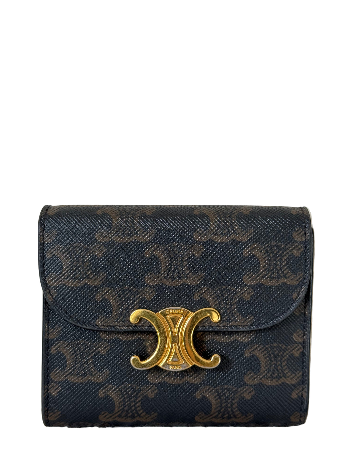 Celine Small Flap Wallet Triomphe In Triomphe Canvas Tan
