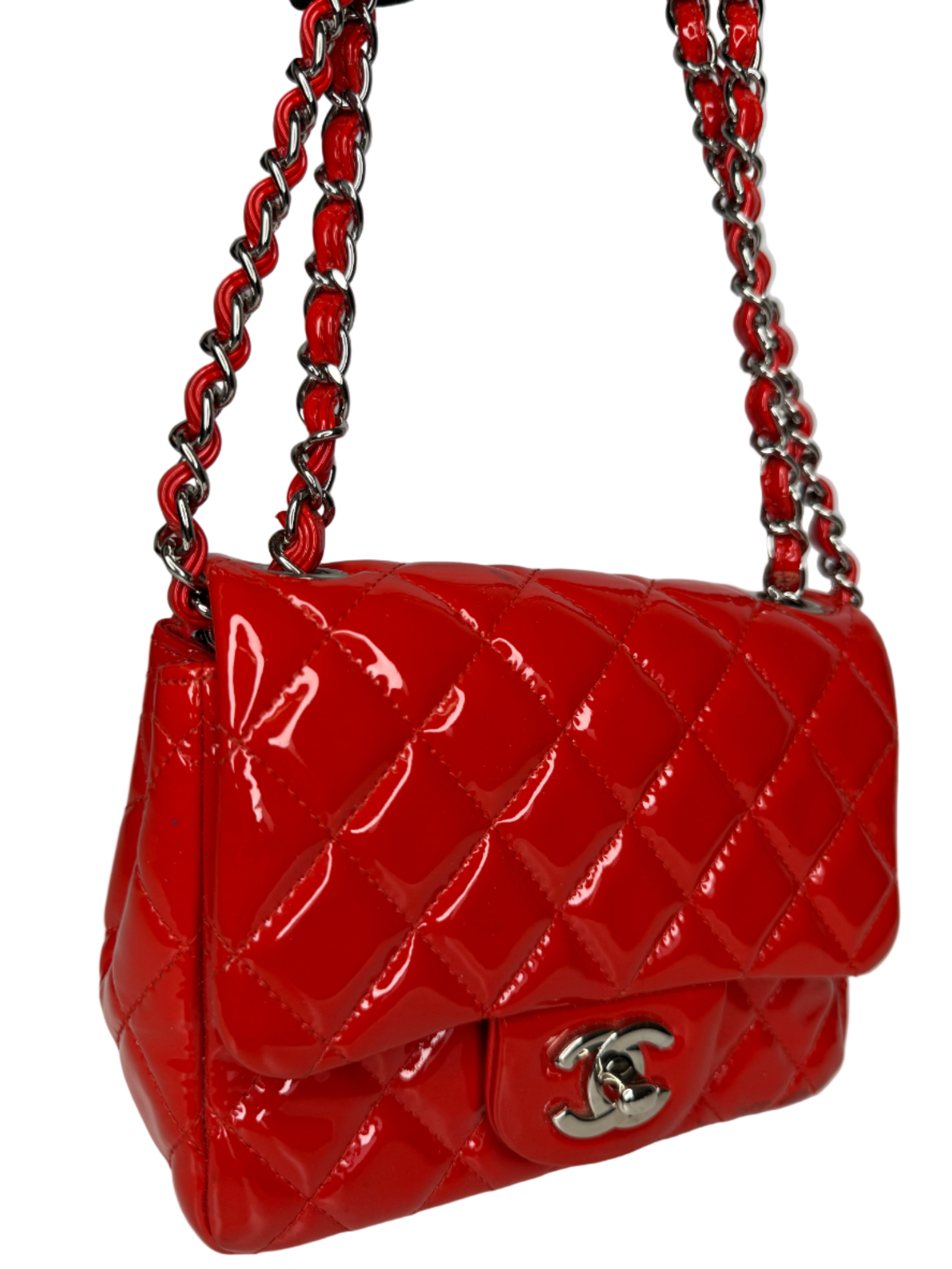 Chanel Classic Mini Flap Red Quilted Patent Leather