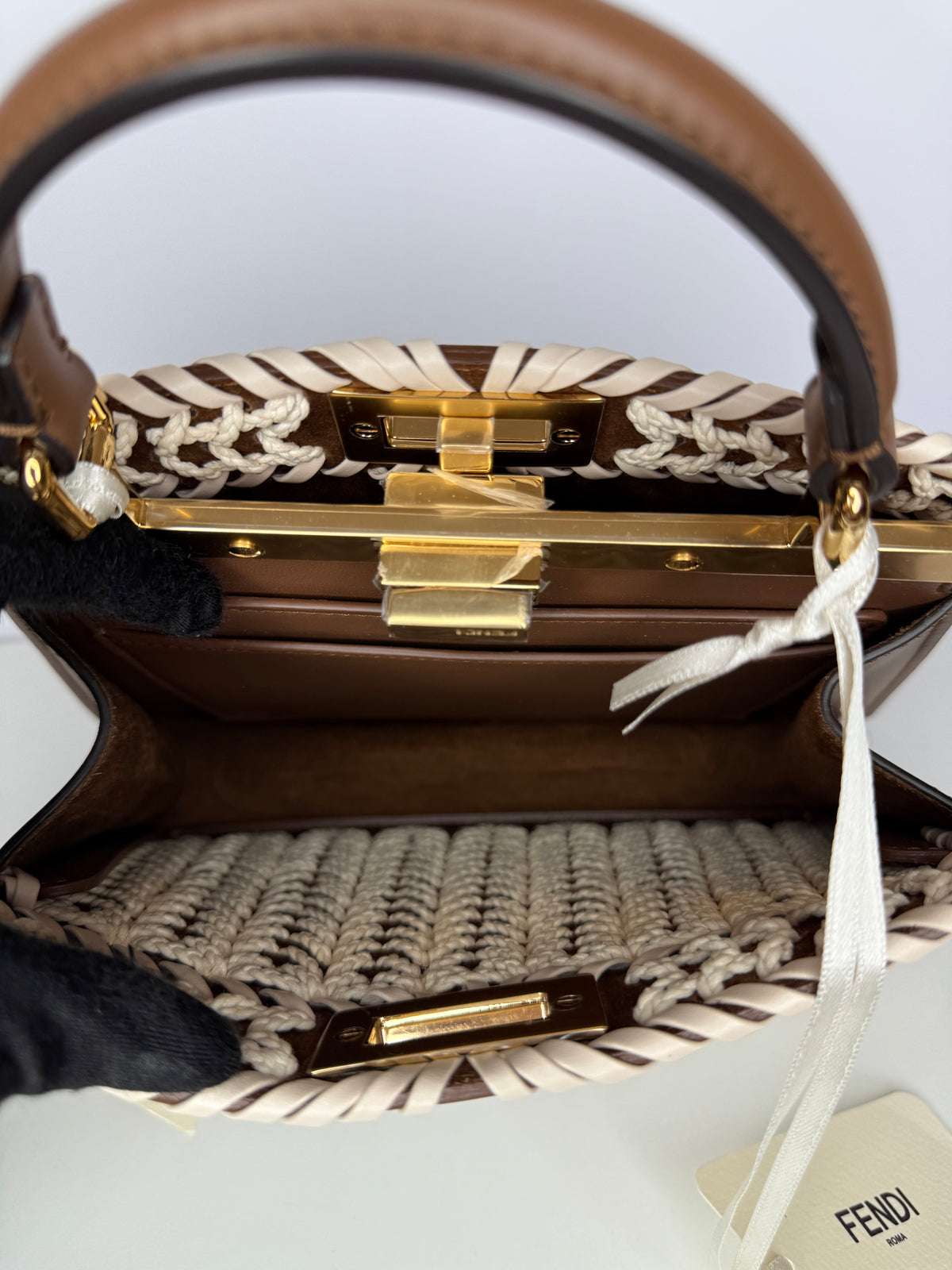 Fendi Peekaboo ISeeU Small Brown Calfskin Waxed Cord Interlacing
